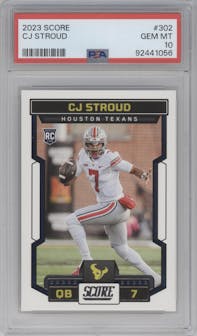 CJ Stroud from the 2023 Panini Score set graded by PSA and given an overall grade of 10.