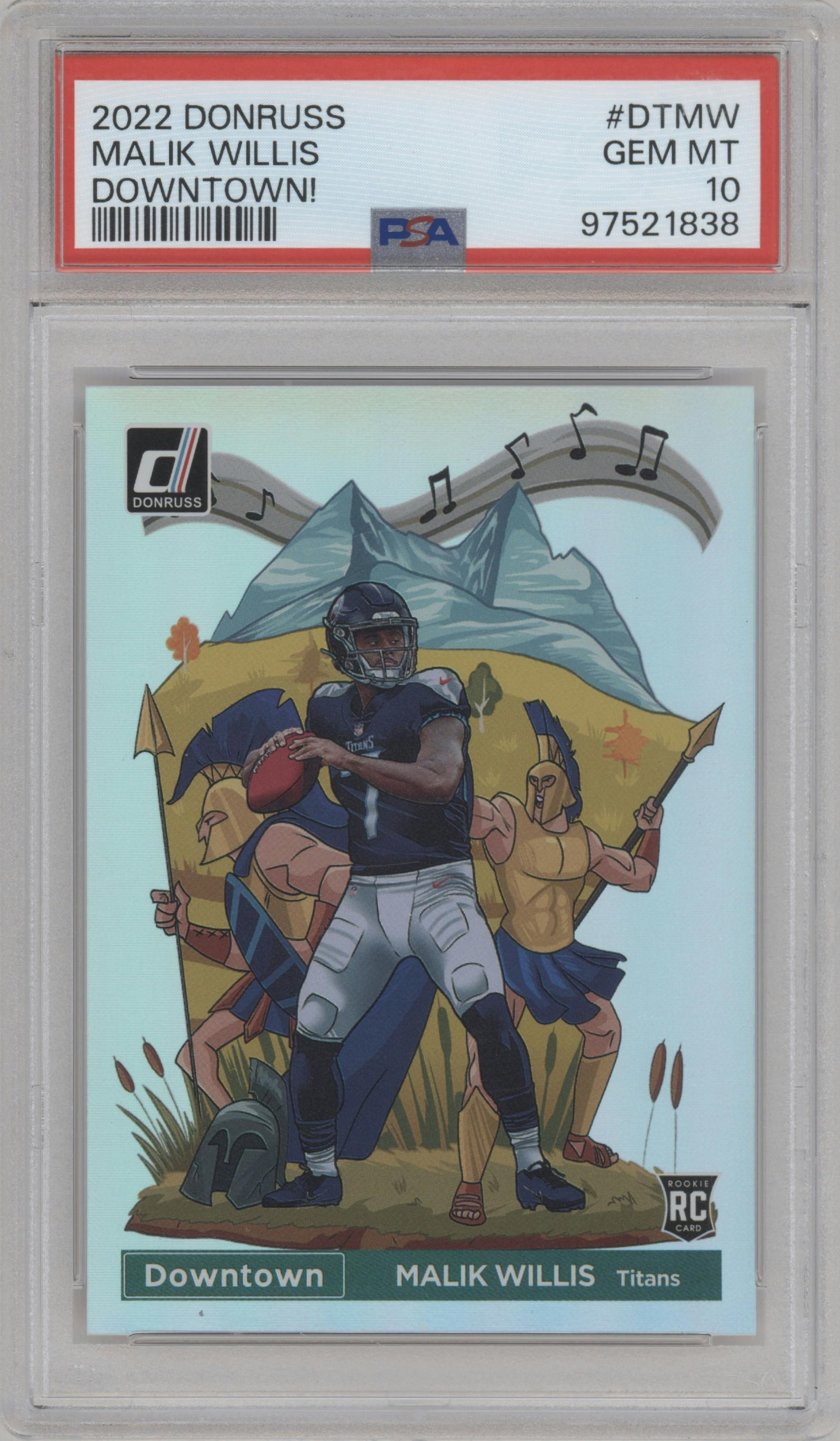 Malik Willis from the 2022 Panini Donruss set graded by PSA and given an overall grade of 10.