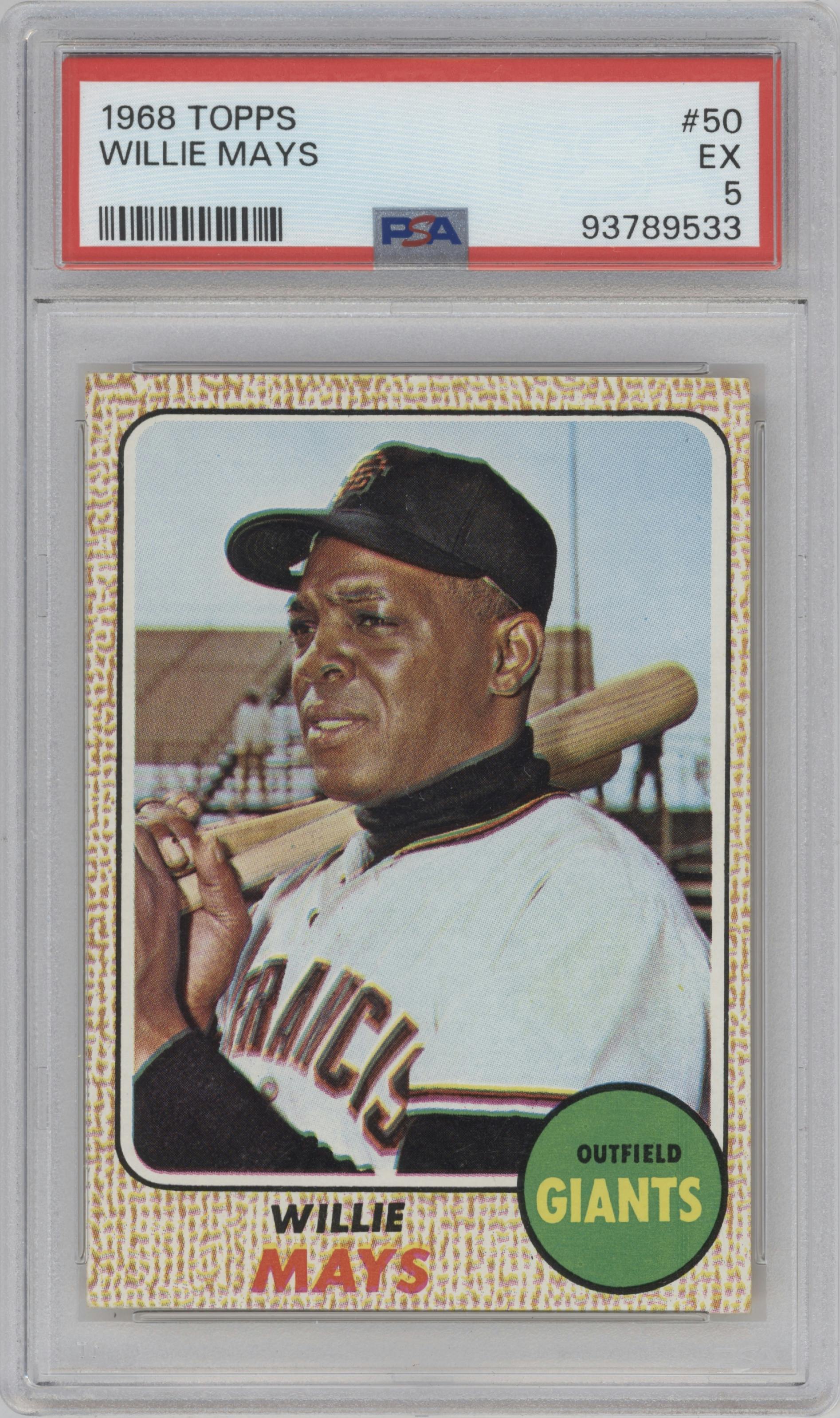 Willie Mays from the 1968 Topps set graded by PSA and given an overall grade of 5.