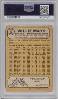 Willie Mays from the 1968 Topps set graded by PSA and given an overall grade of 5.