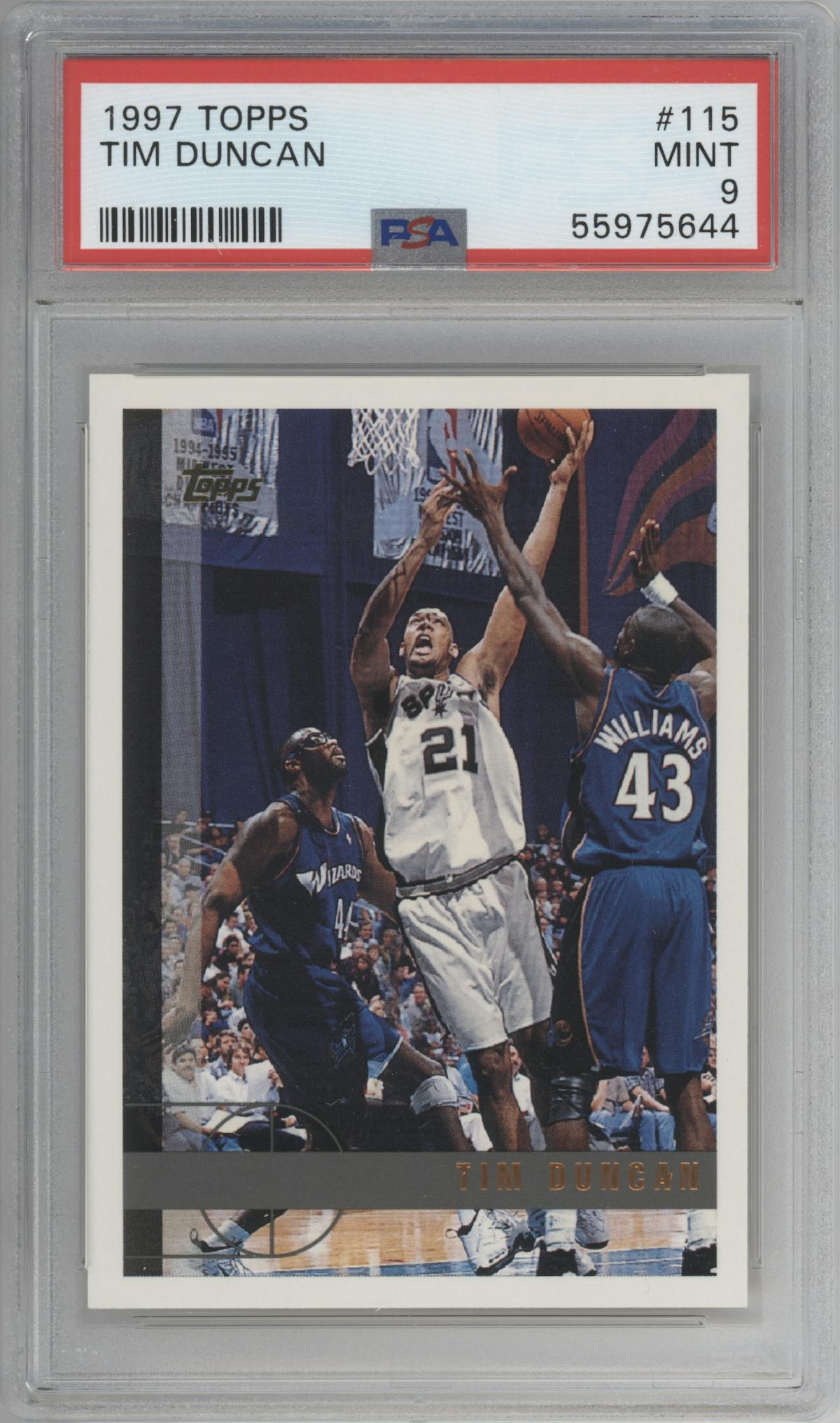 Tim Duncan  from the 1997-98 Topps  set graded by PSA and given an overall grade of 9.