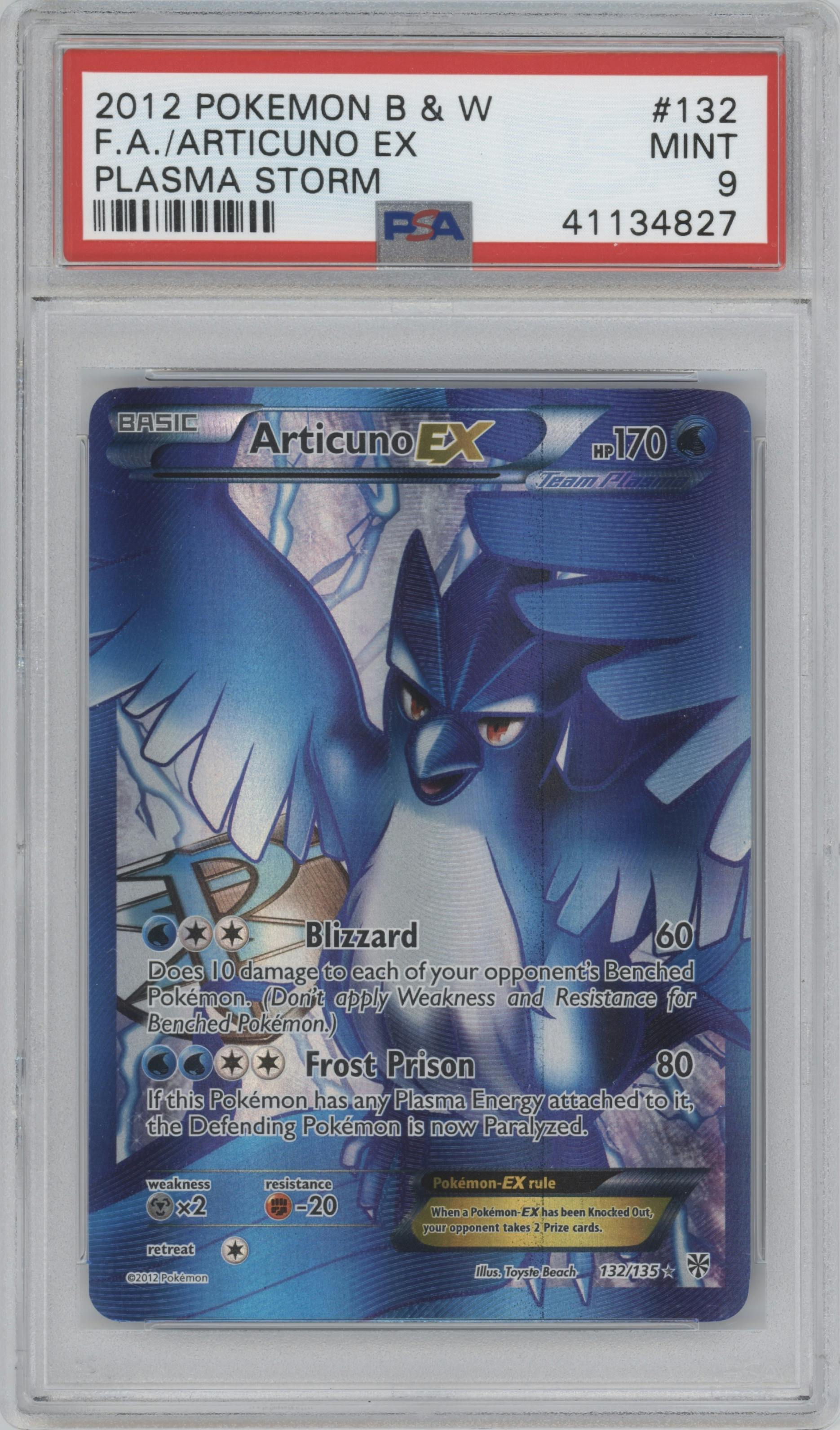 Articuno EX from the 2012 Pokemon B&W set graded by PSA and given an overall grade of 9.