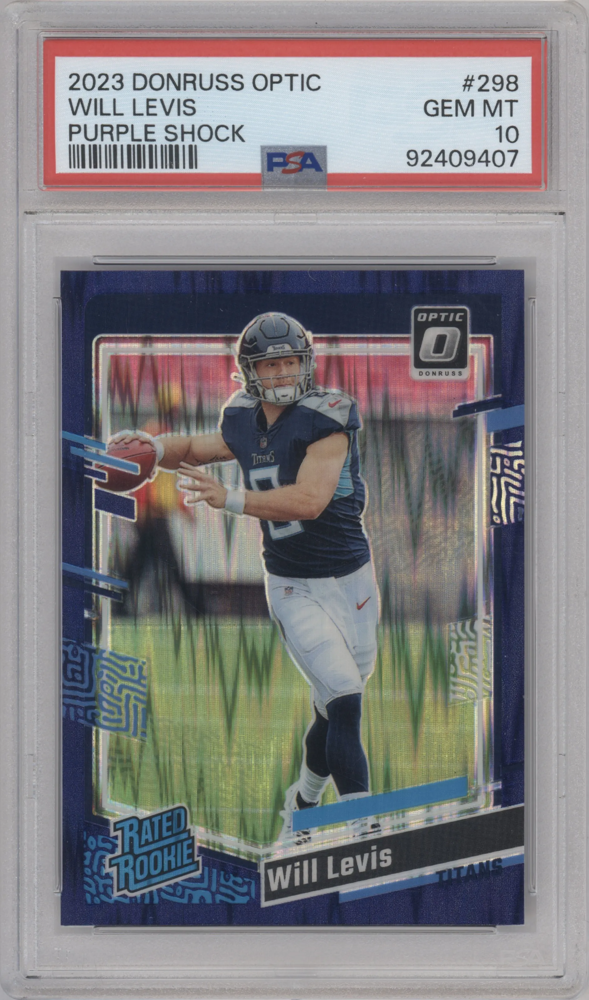 2023 Donruss Optic Rated Rookie Will Levis Purple Shock #298 PSA 10