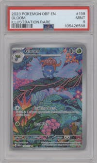 Gloom from the 2023 Pokemon SV set graded by PSA and given an overall grade of 9.