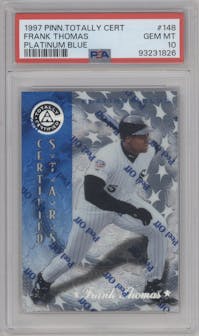 Frank Thomas  from the 1997 Pinnacle Totally Certified set featuring a W/ Coating Platinum Blue parallel graded by PSA and given an overall grade of 10.