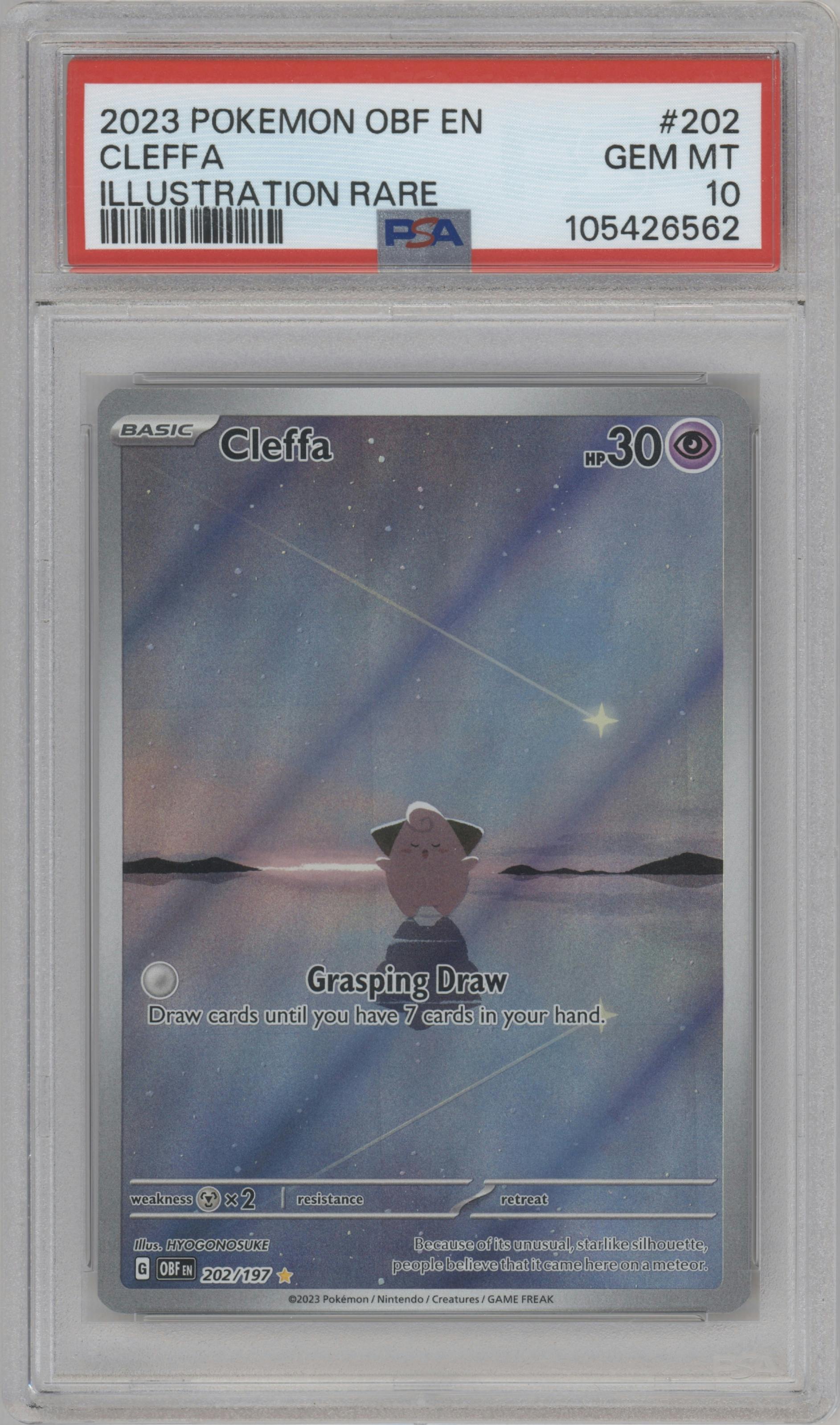 Cleffa from the 2023 Pokemon SV set graded by PSA and given an overall grade of 10.