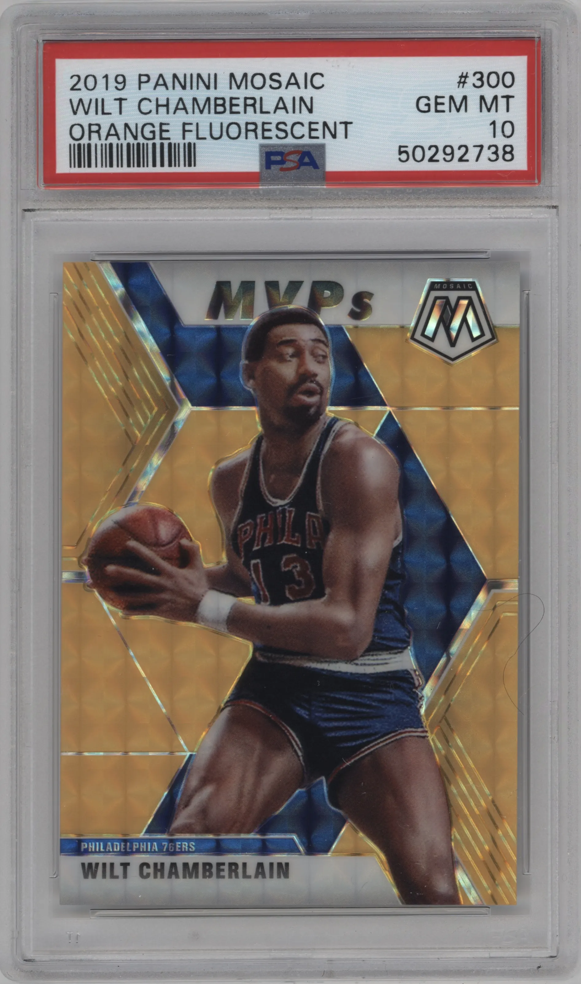 2019 Panini Mosaic Wilt Chamberlain Orange Fluorescent #300 PSA 10