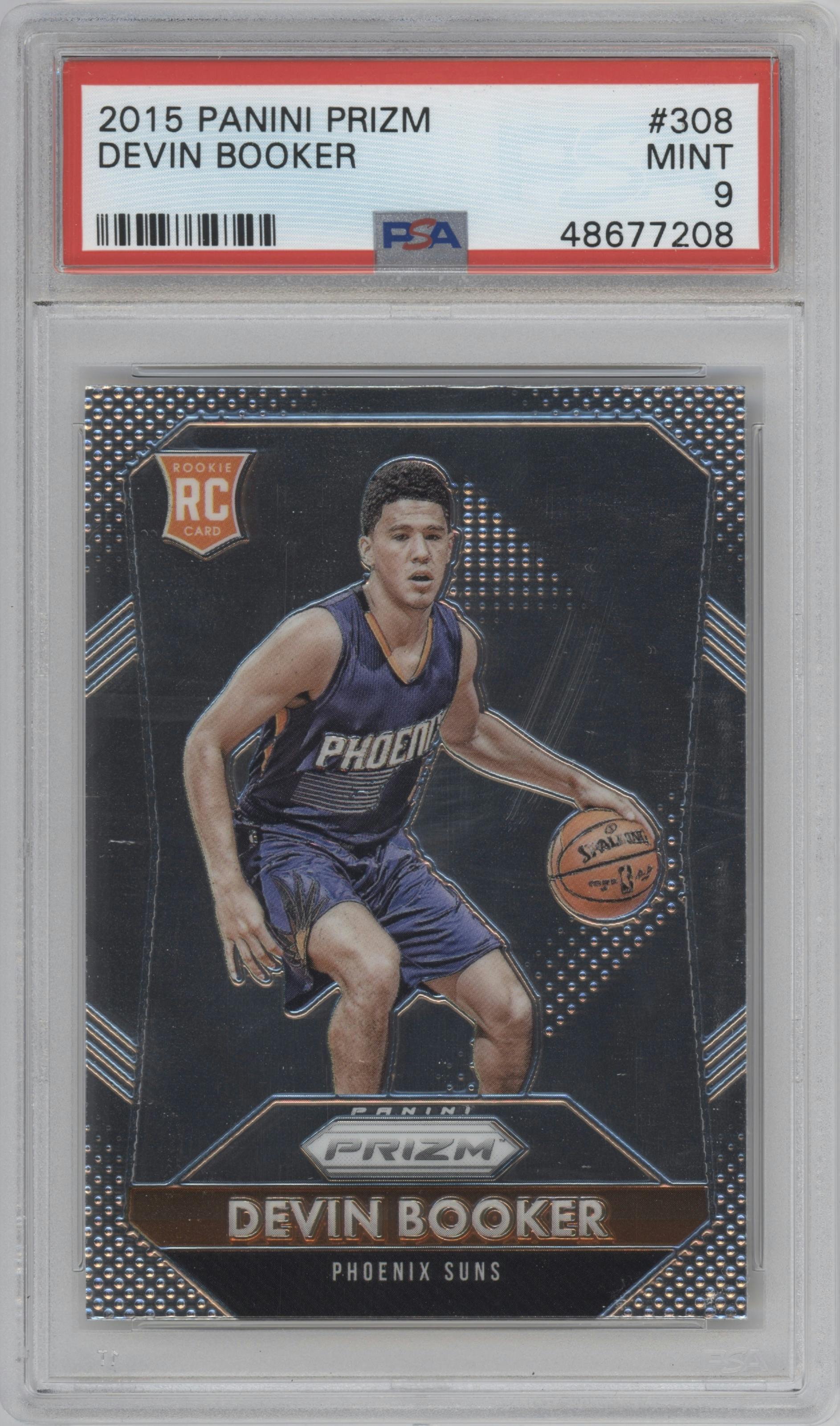 Devin Booker from the 2015-16 Panini Prizm  set graded by PSA and given an overall grade of 9.