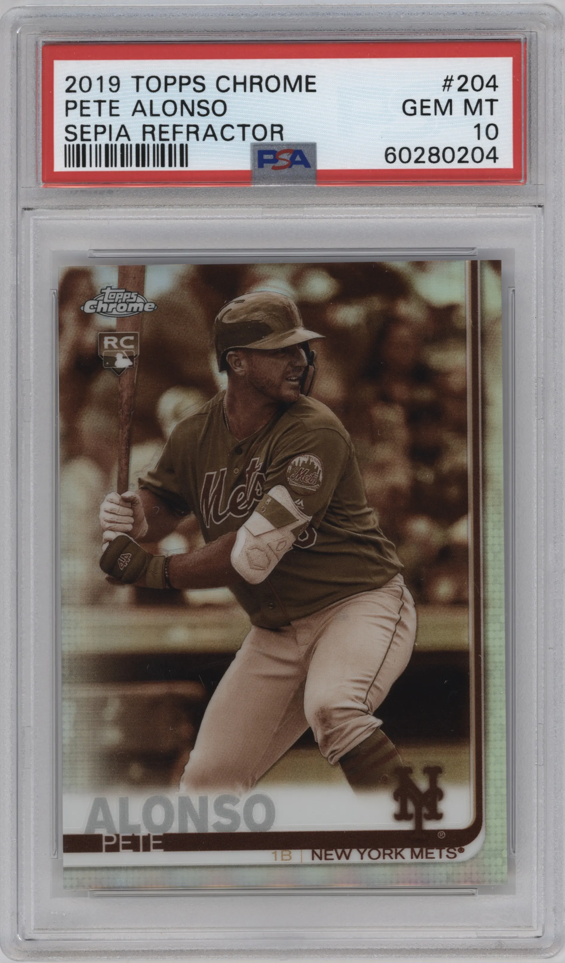 2019 Topps Chrome Pete Alonso Sepia Refractor #204 PSA 10