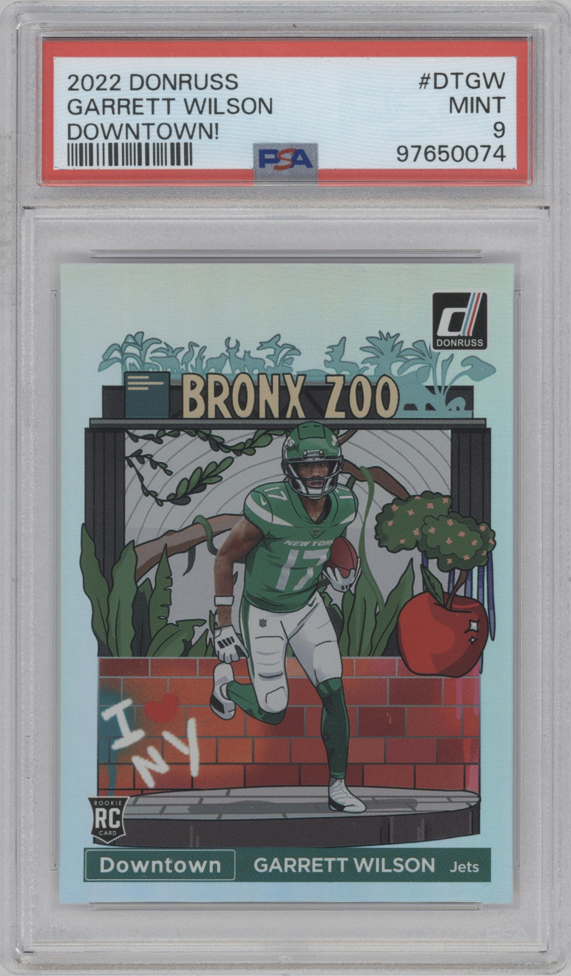 Garrett Wilson from the 2022 Panini Donruss set graded by PSA and given an overall grade of 9.