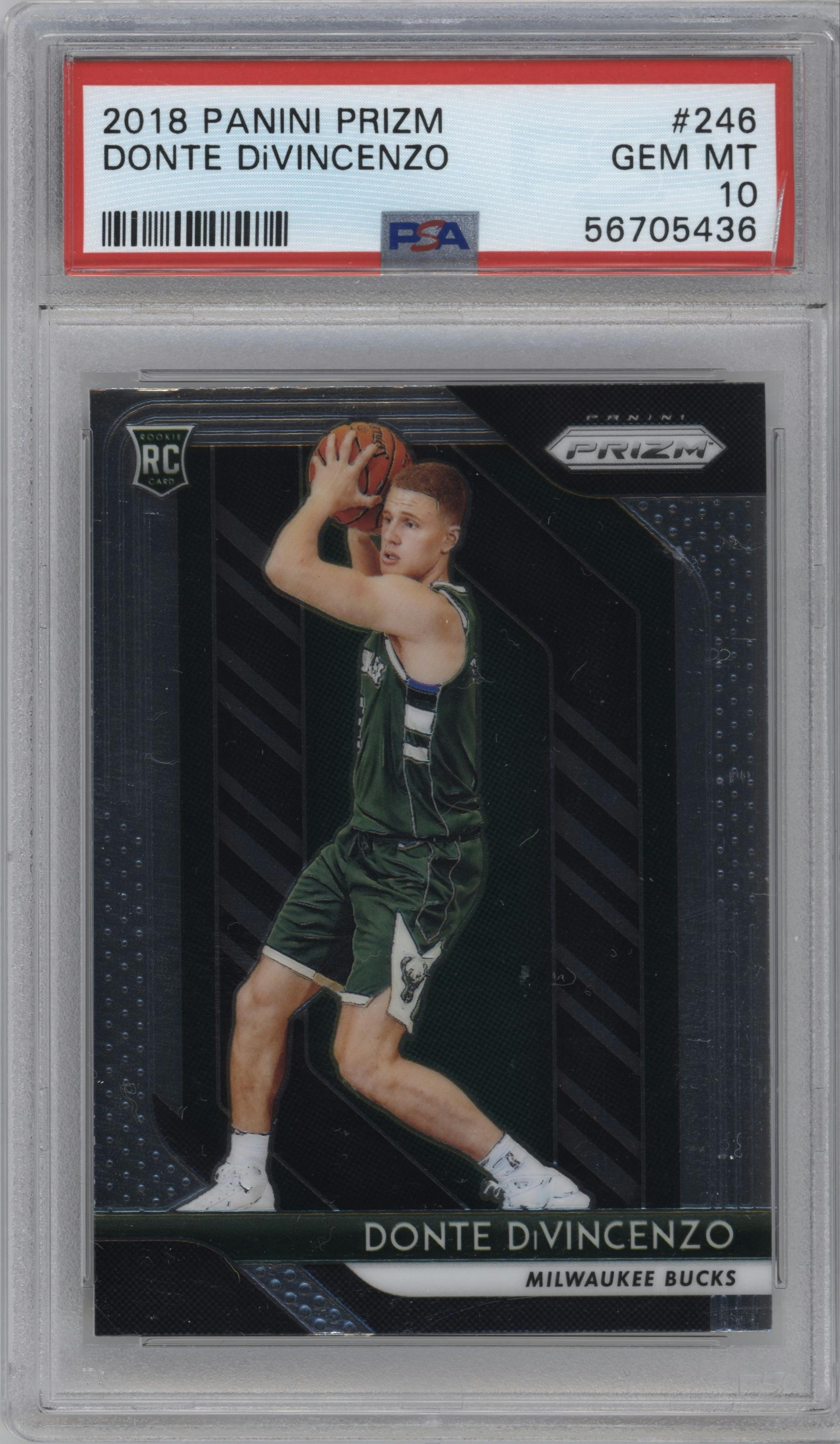 Donte DiVincenzo from the 2018-19 Panini Prizm set graded by PSA and given an overall grade of 10.