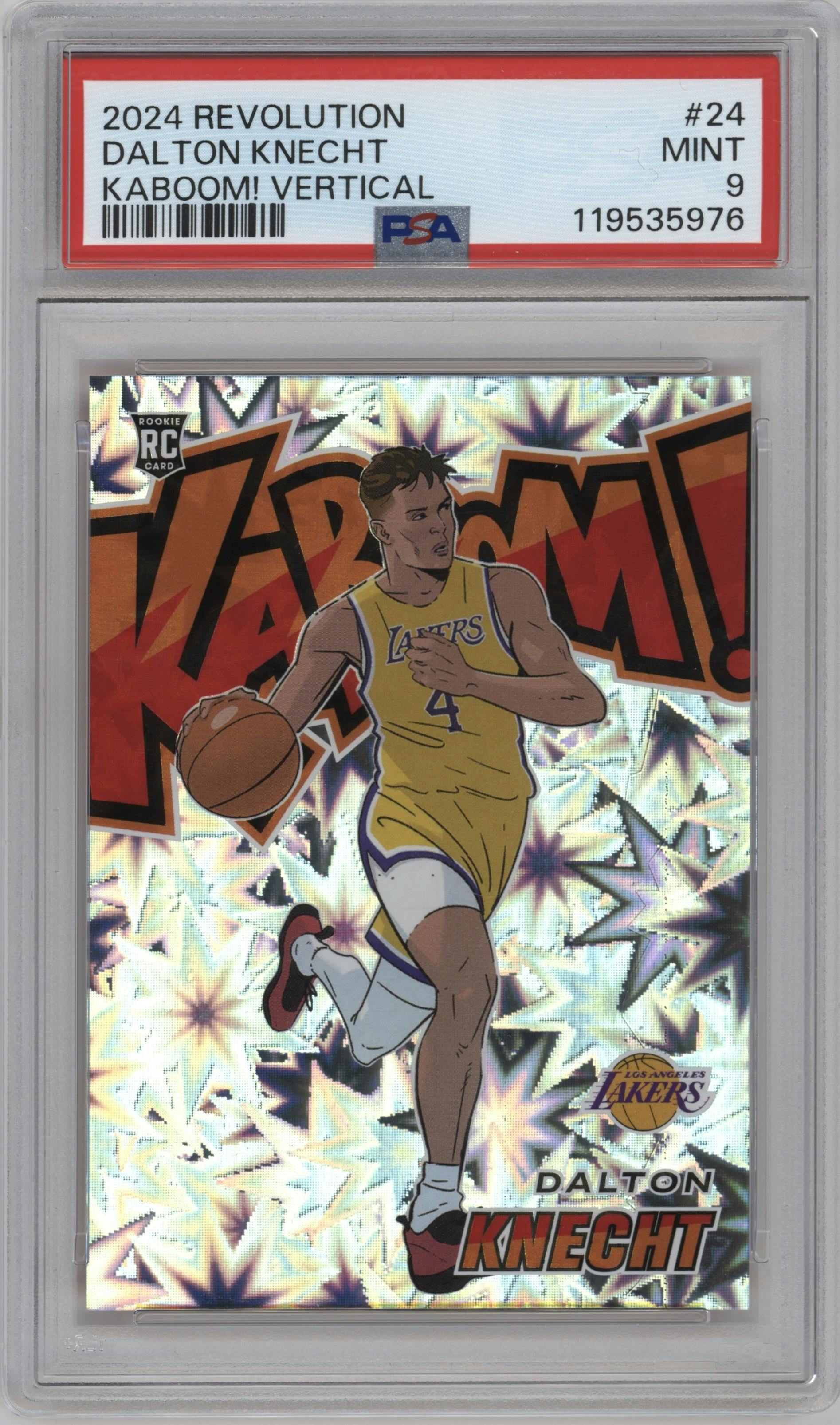 Dalton Knecht from the 2024-25 Panini Revolution set graded by PSA and given an overall grade of 9.