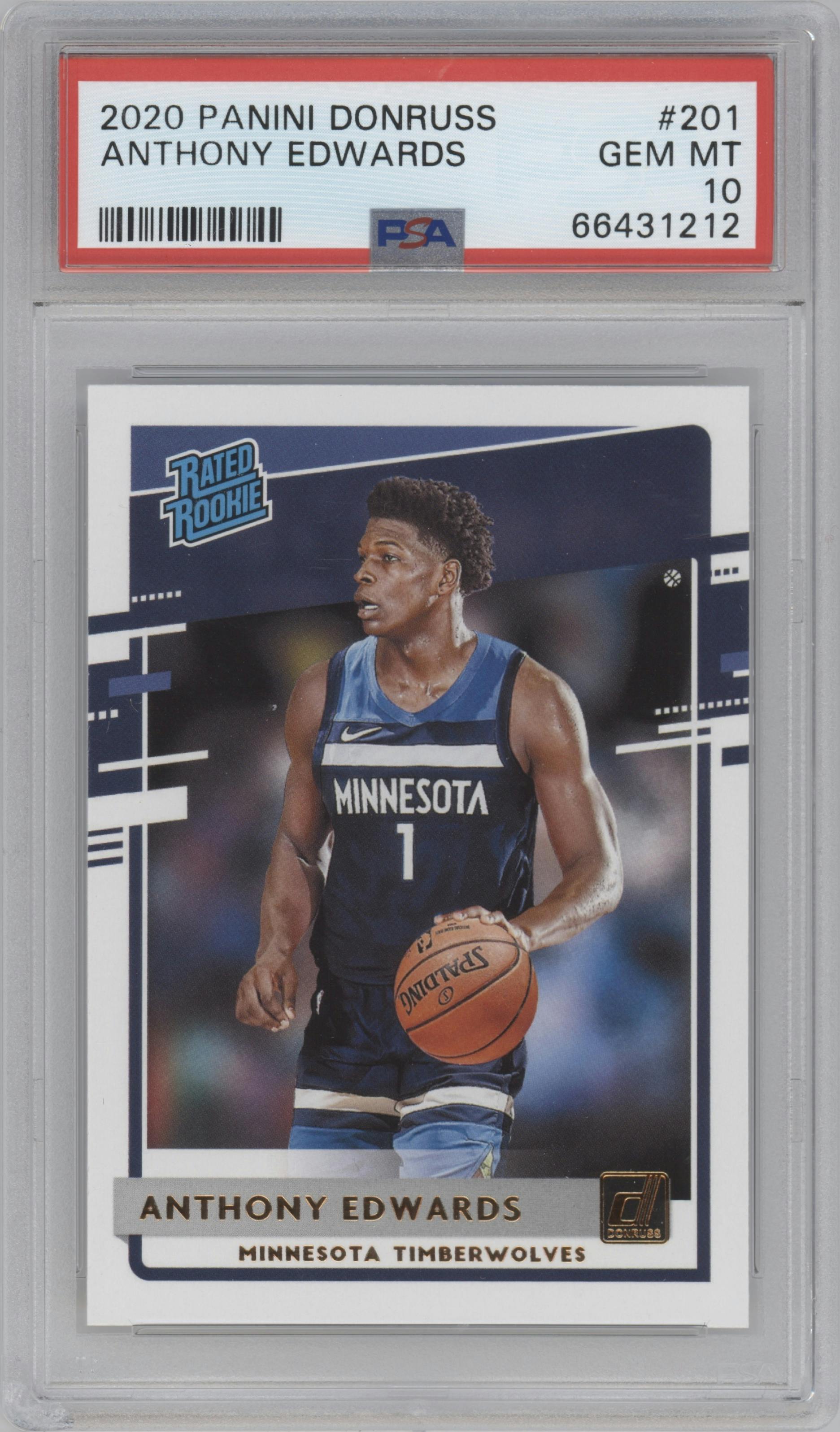Anthony Edwards from the 2020-21 Panini Donruss set graded by PSA and given an overall grade of 10.