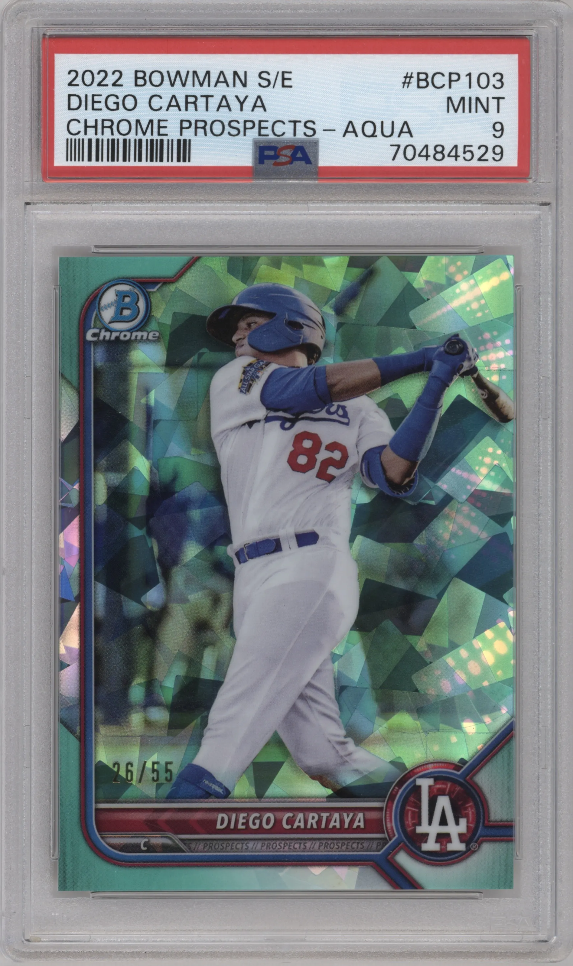 2022 Bowman Sapphire Edition Chr.Pros. Diego Cartaya Aqua PSA 9