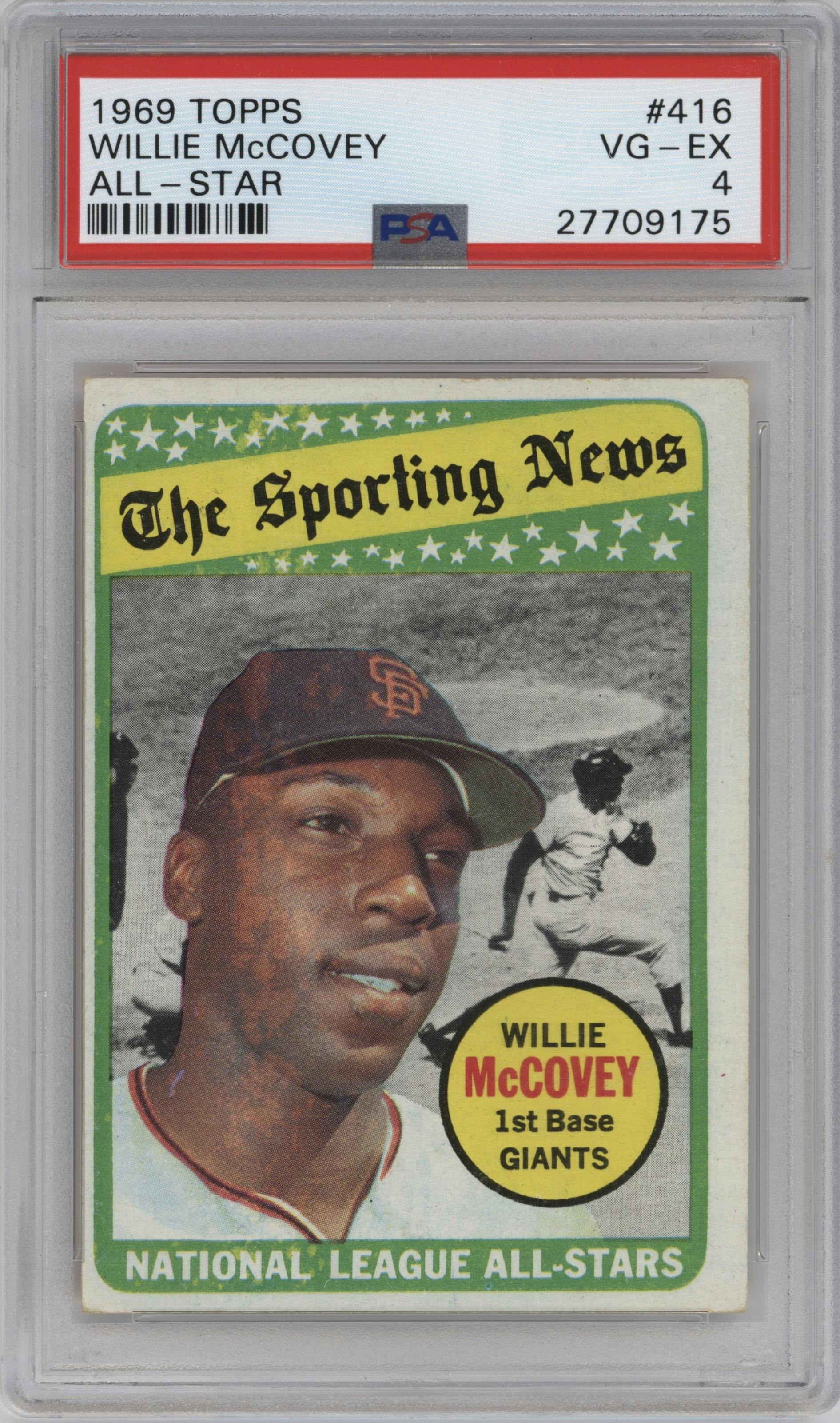 Willie McCovey from the 1969 Topps set graded by PSA and given an overall grade of 4.