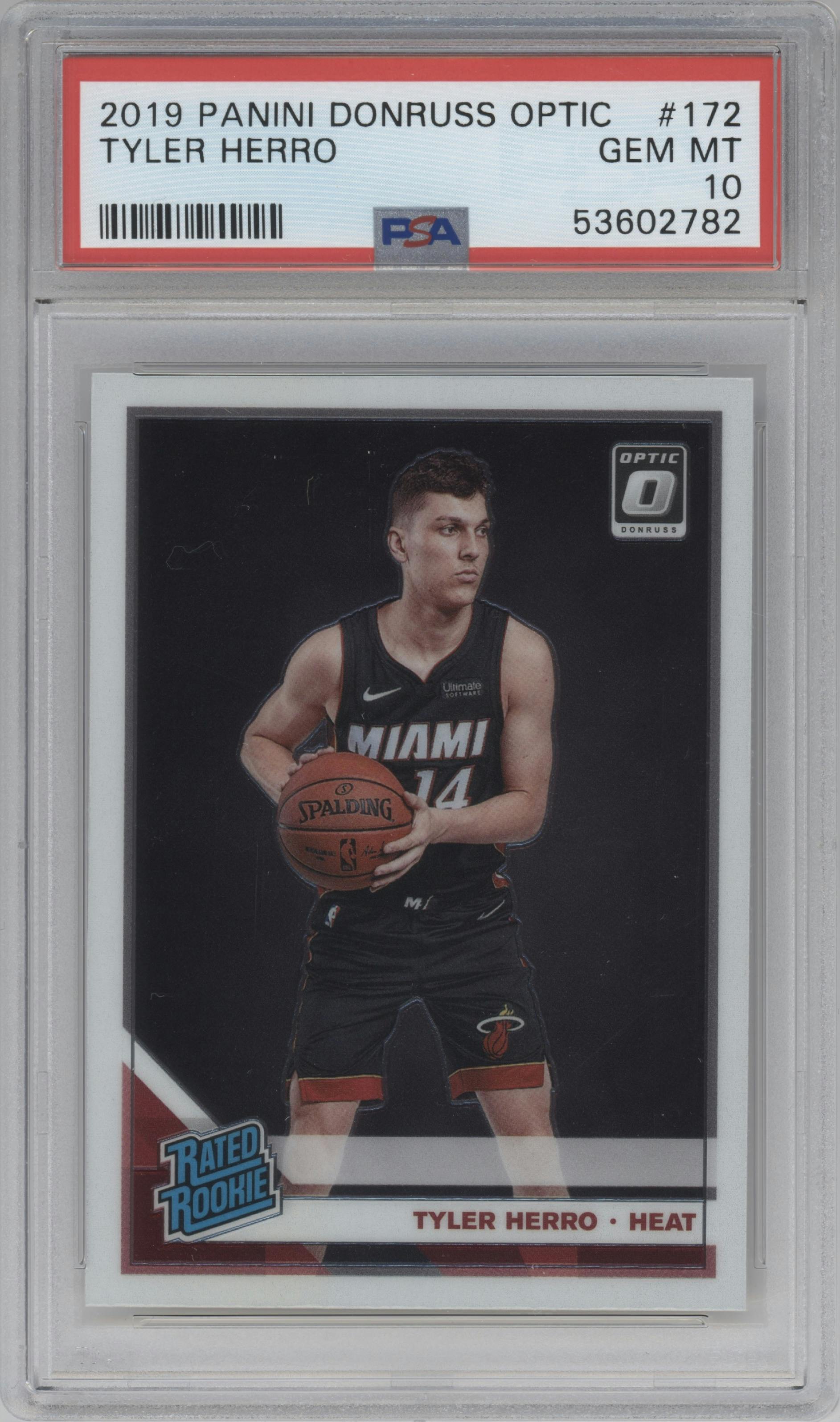 Tyler Herro from the 2019-20 Panini Donruss Optic set graded by PSA and given an overall grade of 10.