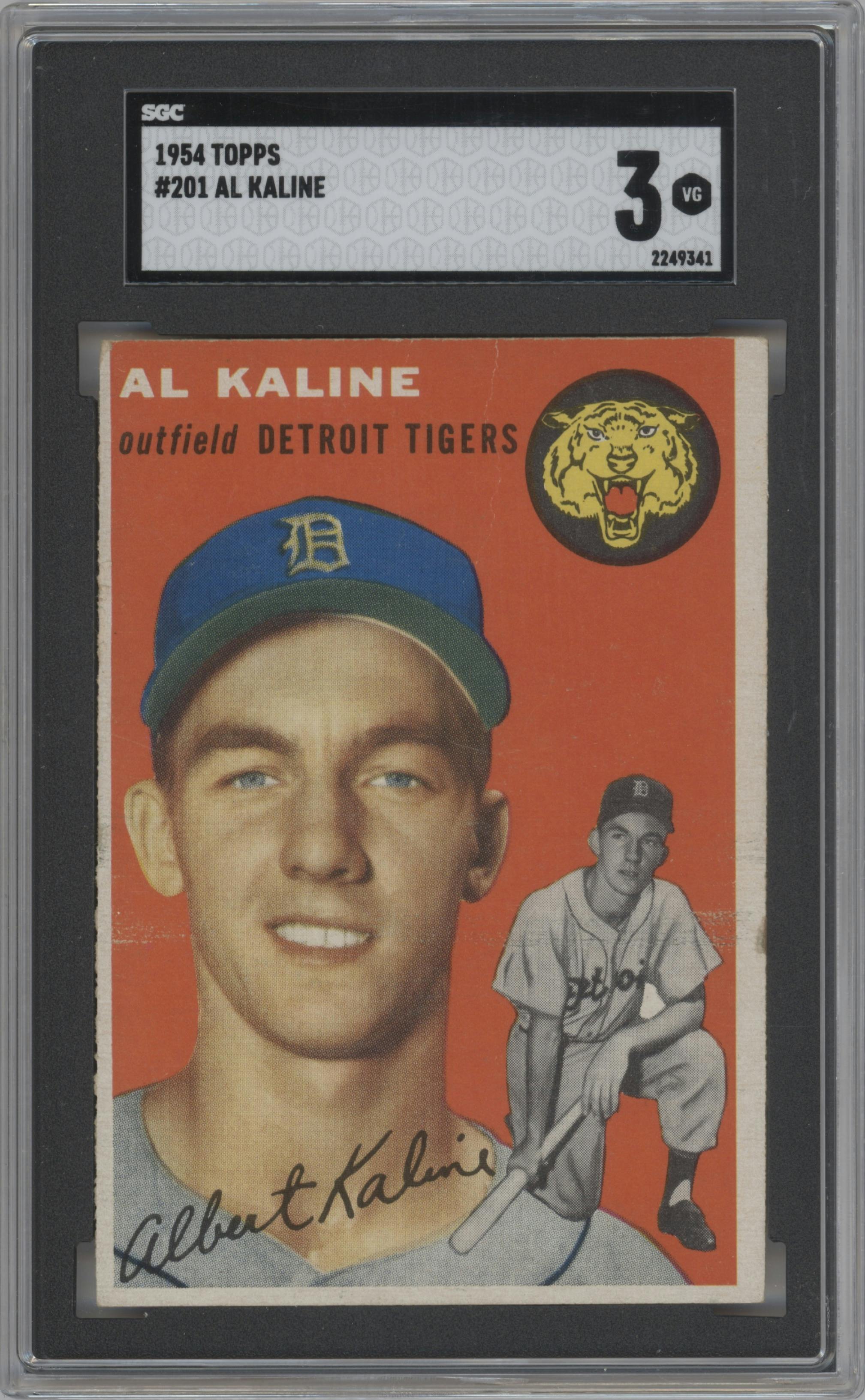 Al Kaline from the 1954 Topps set graded by SGC and given an overall grade of 3.