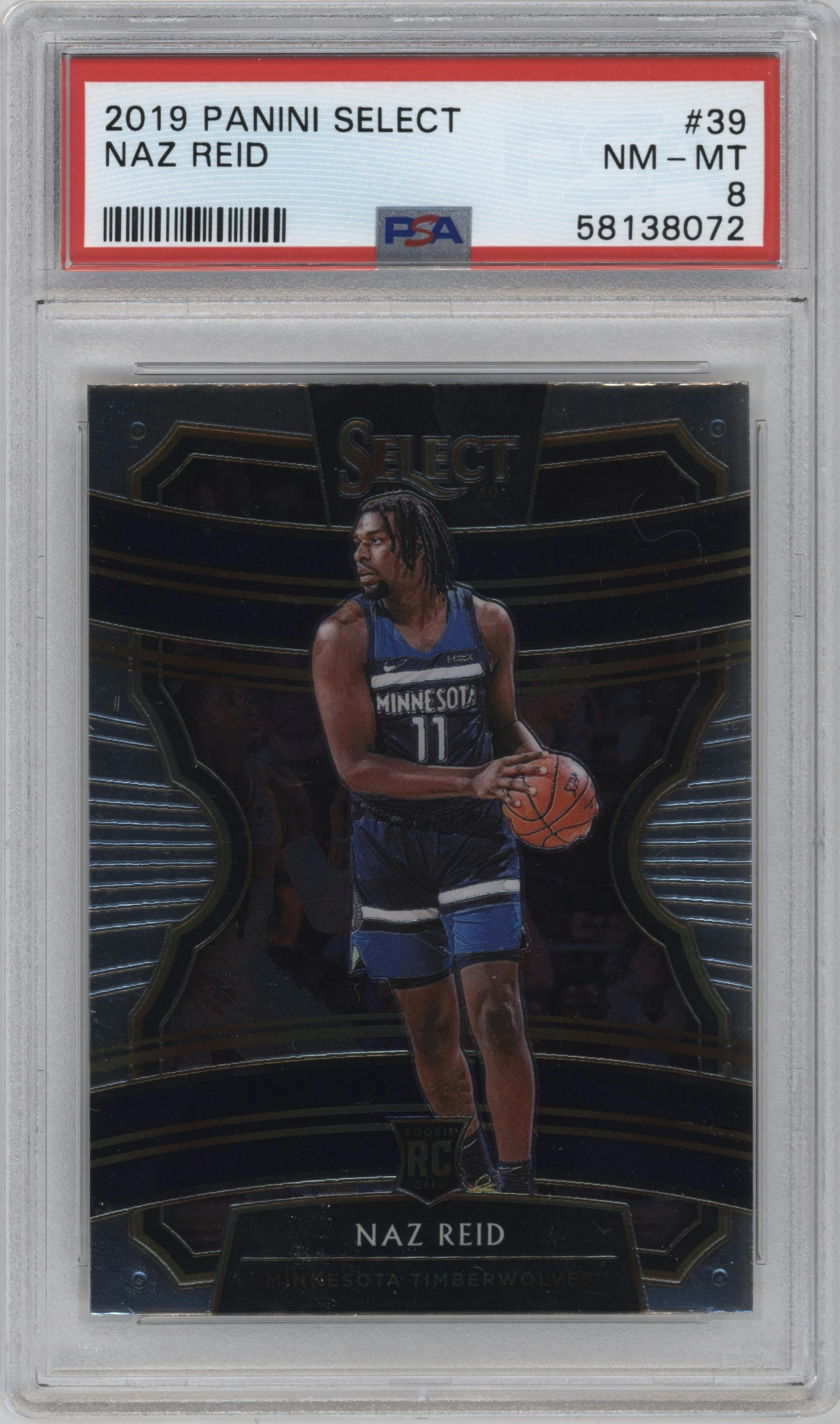 Naz Reid from the 2019-20 Panini Select set graded by PSA and given an overall grade of 8.