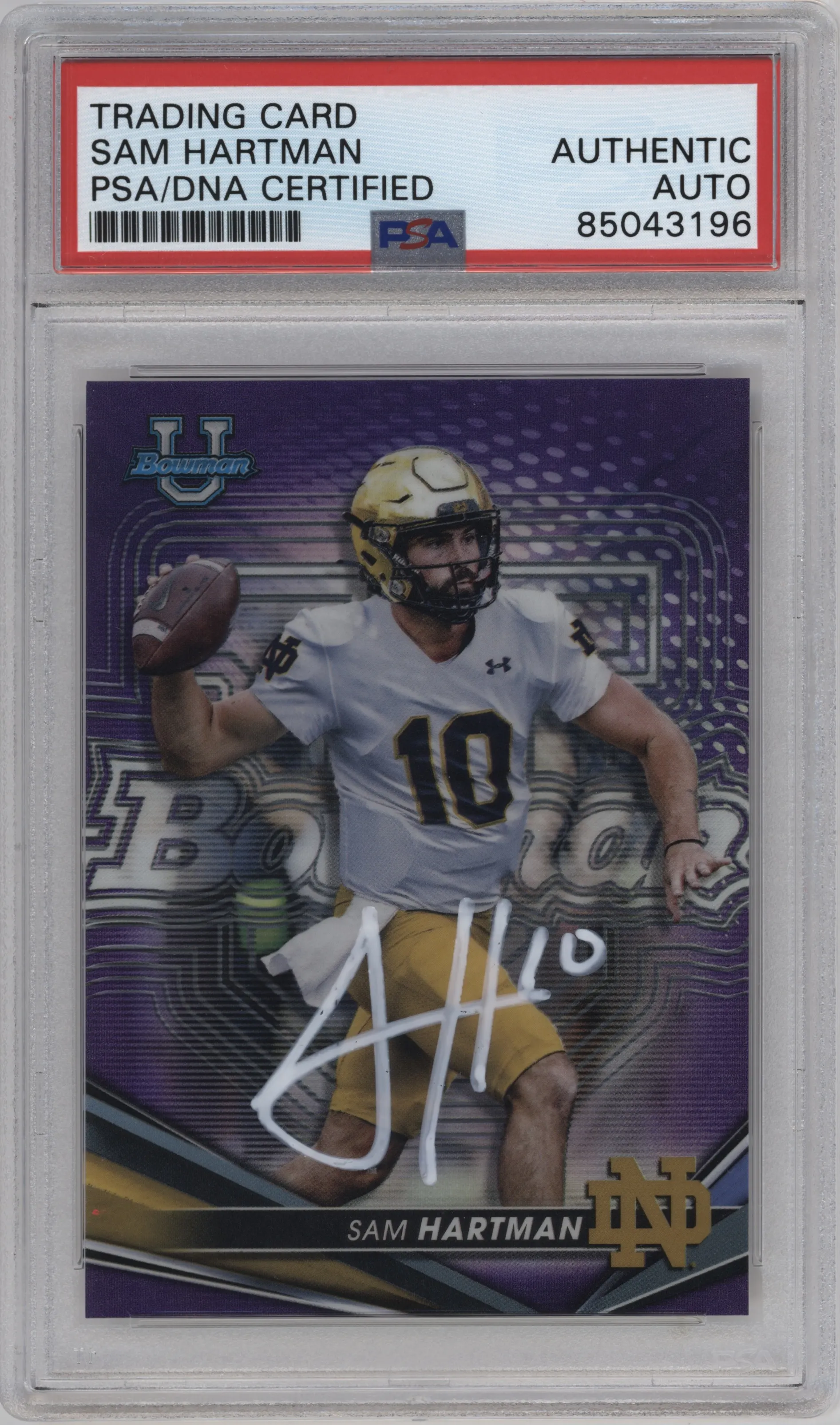 2022 Bowman’s Best University Sam Hartman Purple Refractor PSA AUTHENTIC PSA