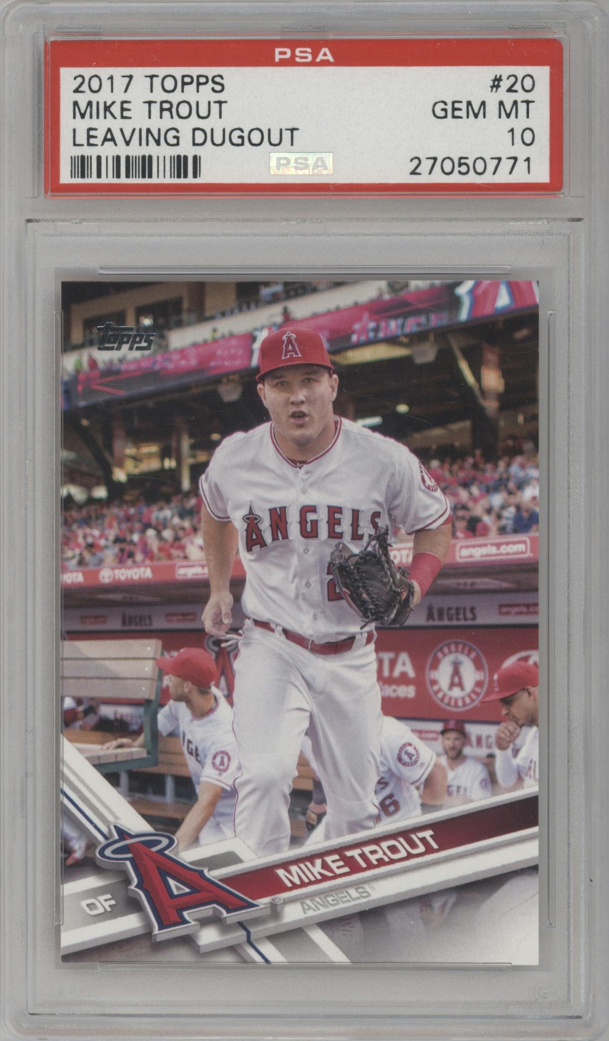 Mike Trout from the 2017 Topps Series 1 set graded by PSA and given an overall grade of 10.