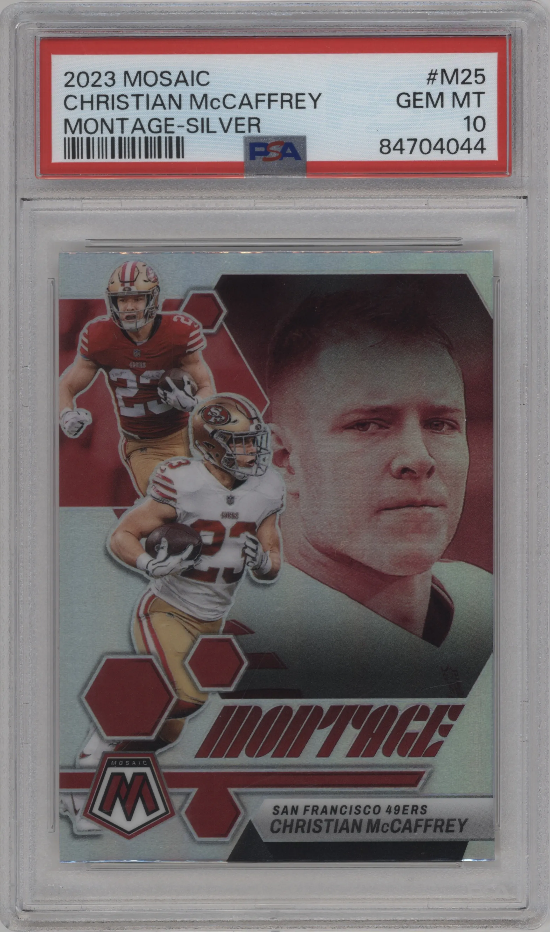 2023 Panini Mosaic Montage Christian McCaffrey Silver #M-25 PSA 10