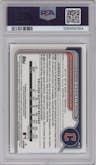 Travis Bazzana from the 2024 Bowman Draft set featuring a Blue Wave Refractor parallel graded by PSA and given an overall grade of 10.