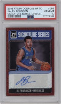 Jalen Brunson from the 2018-19 Panini Donruss Optic set featuring a Choice parallel graded by PSA and given an overall grade of 10.