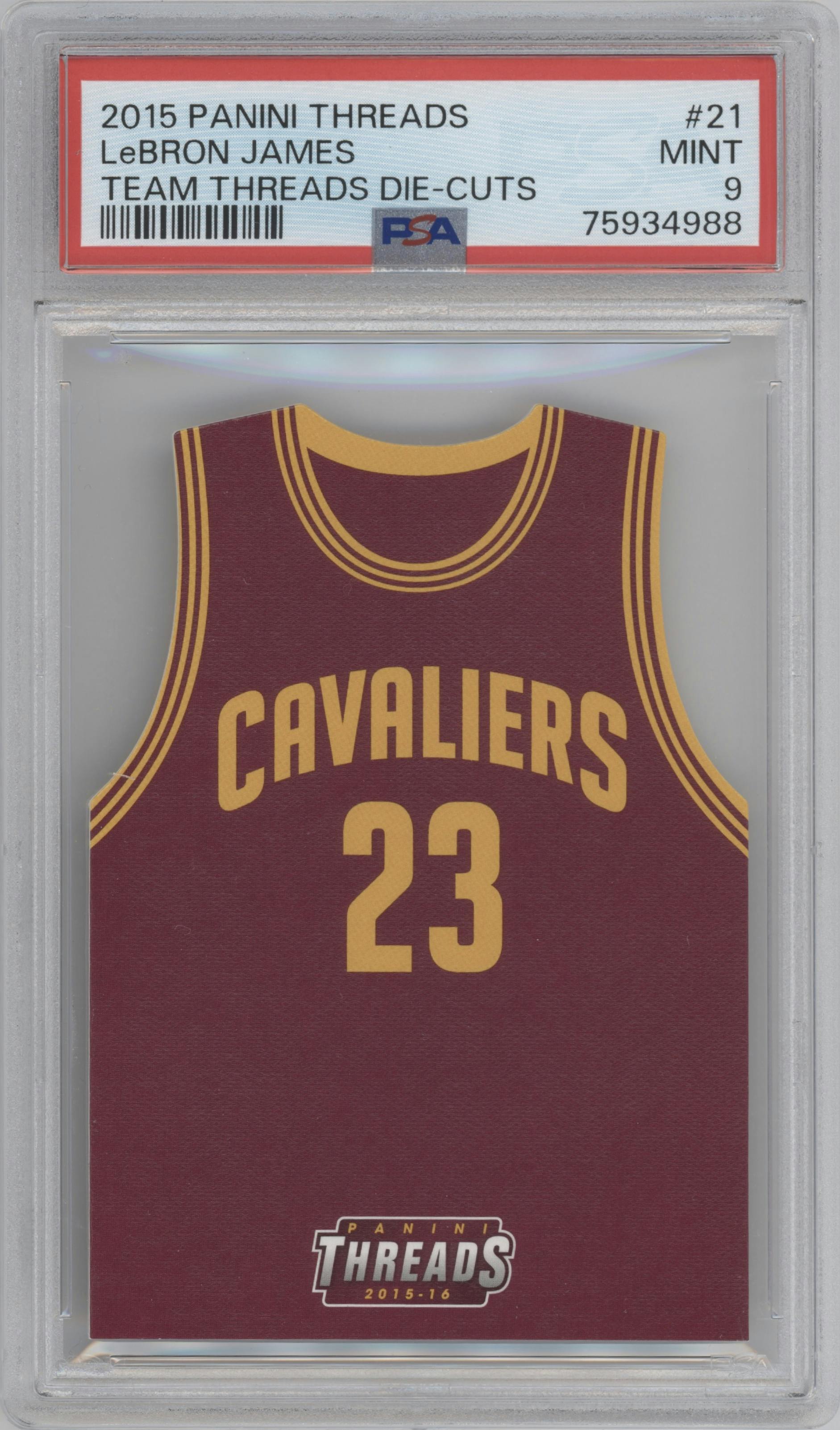 LeBron James from the 2015-16 Panini Threads set graded by PSA and given an overall grade of 9.