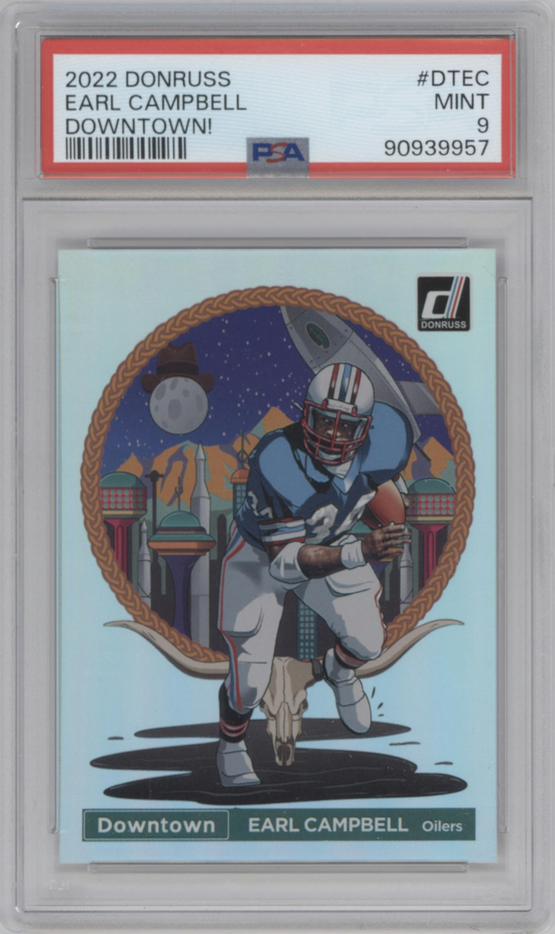 Earl Campbell from the 2022 Panini Donruss set graded by PSA and given an overall grade of 9.