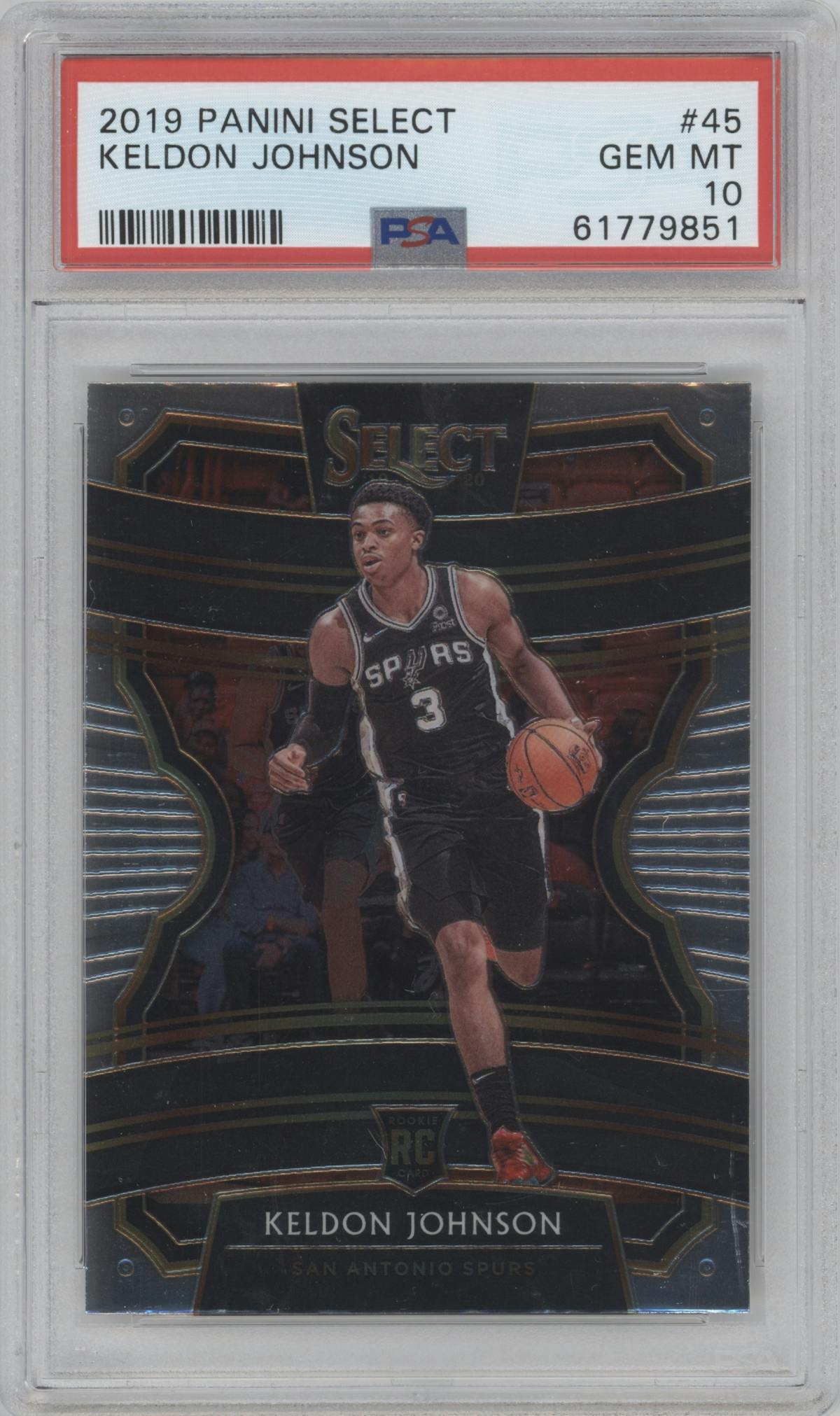 Keldon Johnson from the 2019-20 Panini Select set graded by PSA and given an overall grade of 10.