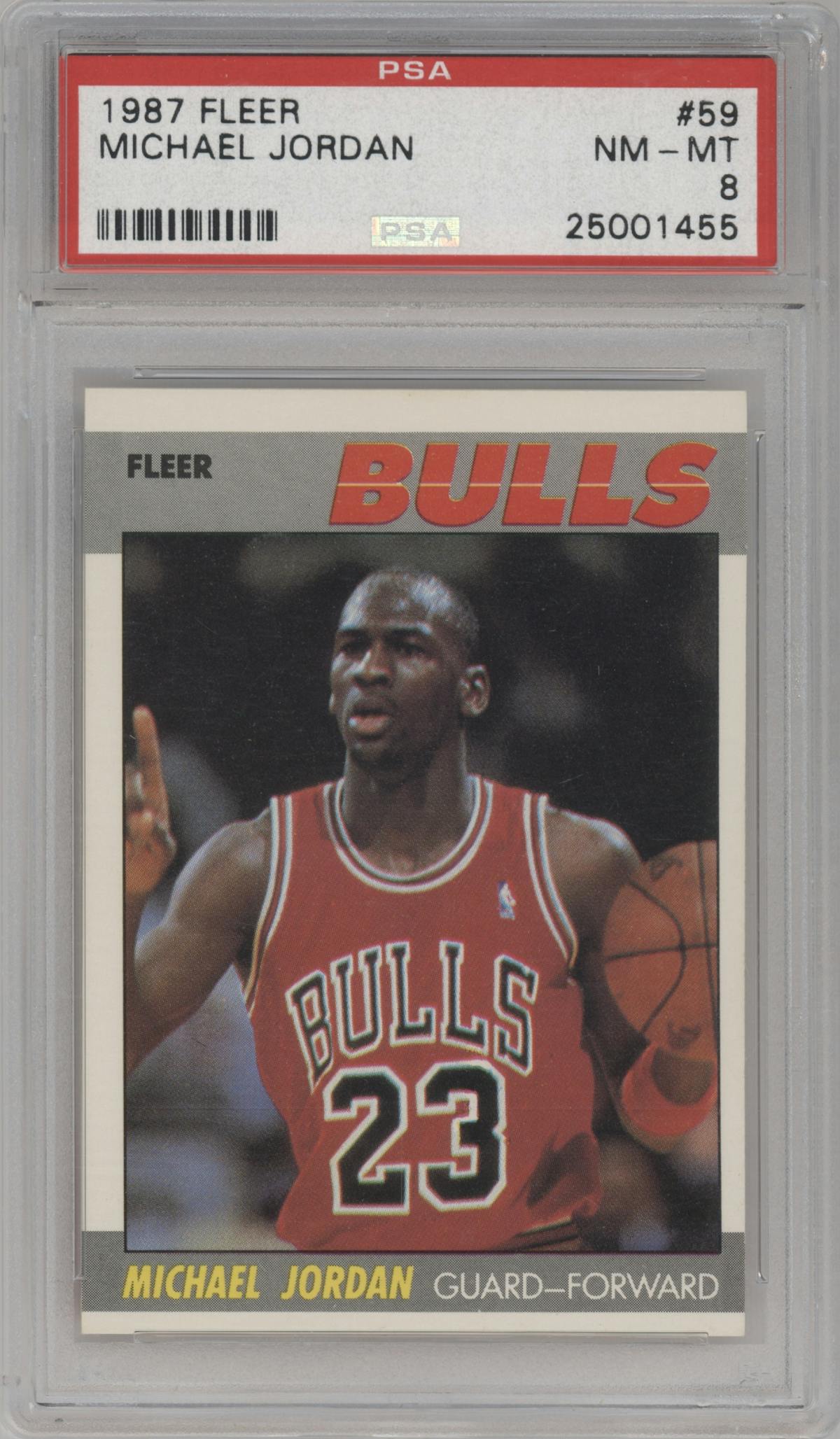 Michael Jordan from the 1987-88 Fleer set graded by PSA and given an overall grade of 8.