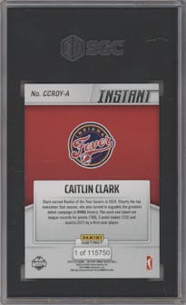 Caitlin Clark from the 2024-25 Panini Instant WNBA set graded by SGC and given an overall grade of 9.5.