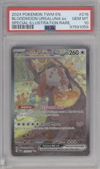 Bloodmoon Ursaluna ex from the 2024 Pokemon SV set graded by PSA and given an overall grade of 10.
