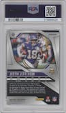Justin Jefferson  from the 2024 Panini Prizm set featuring a Red White Blue Prizm parallel graded by PSA and given an overall grade of 10.