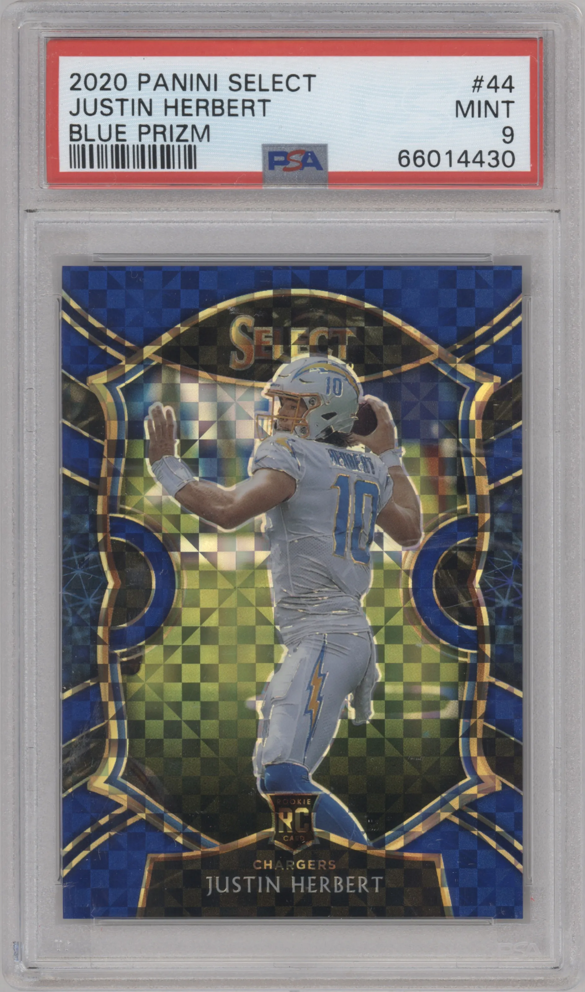 2020 Panini Select Justin Herbert Blue Prizm #44 PSA 9