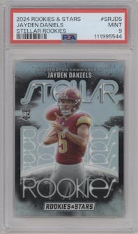 Jayden Daniels from the 2024 Panini Rookies & Stars set graded by PSA and given an overall grade of 9.