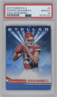 Patrick Mahomes II from the 2017 Panini Rookies & Stars set graded by PSA and given an overall grade of 10.