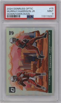 Kyler Murray/Marvin Harrison Jr. from the 2024 Donruss Optic set graded by PSA and given an overall grade of 9.