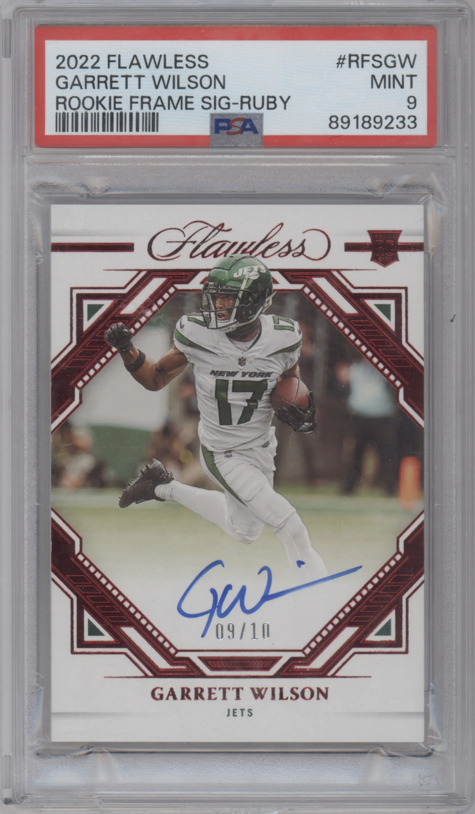 2022 Panini Flawless Rke.Frame Sig. Garrett Wilson Ruby #RFS-GW PSA 9