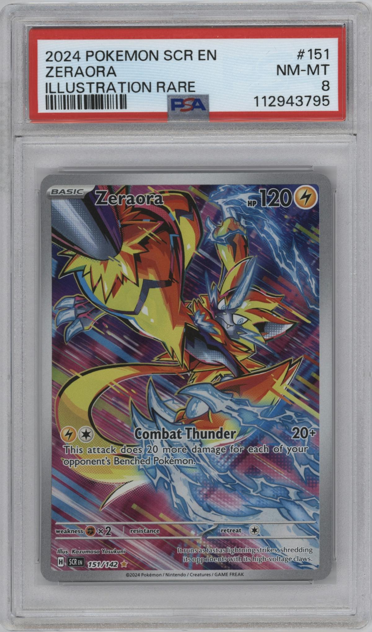 Zeraora from the 2024 Pokemon SV set graded by PSA and given an overall grade of 8.