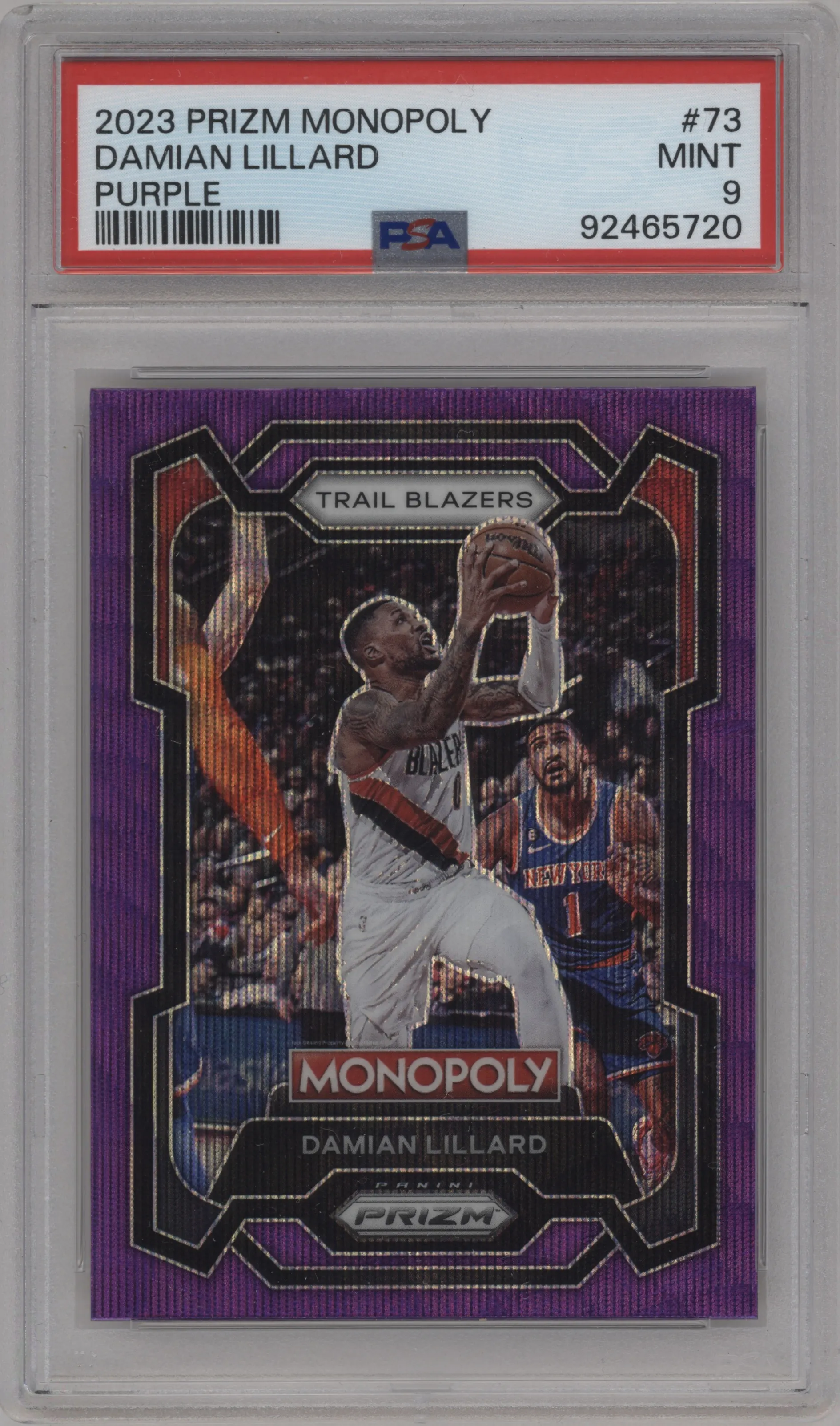 2023 Panini Prizm Monopoly Damian Lillard Purple #73 PSA 9