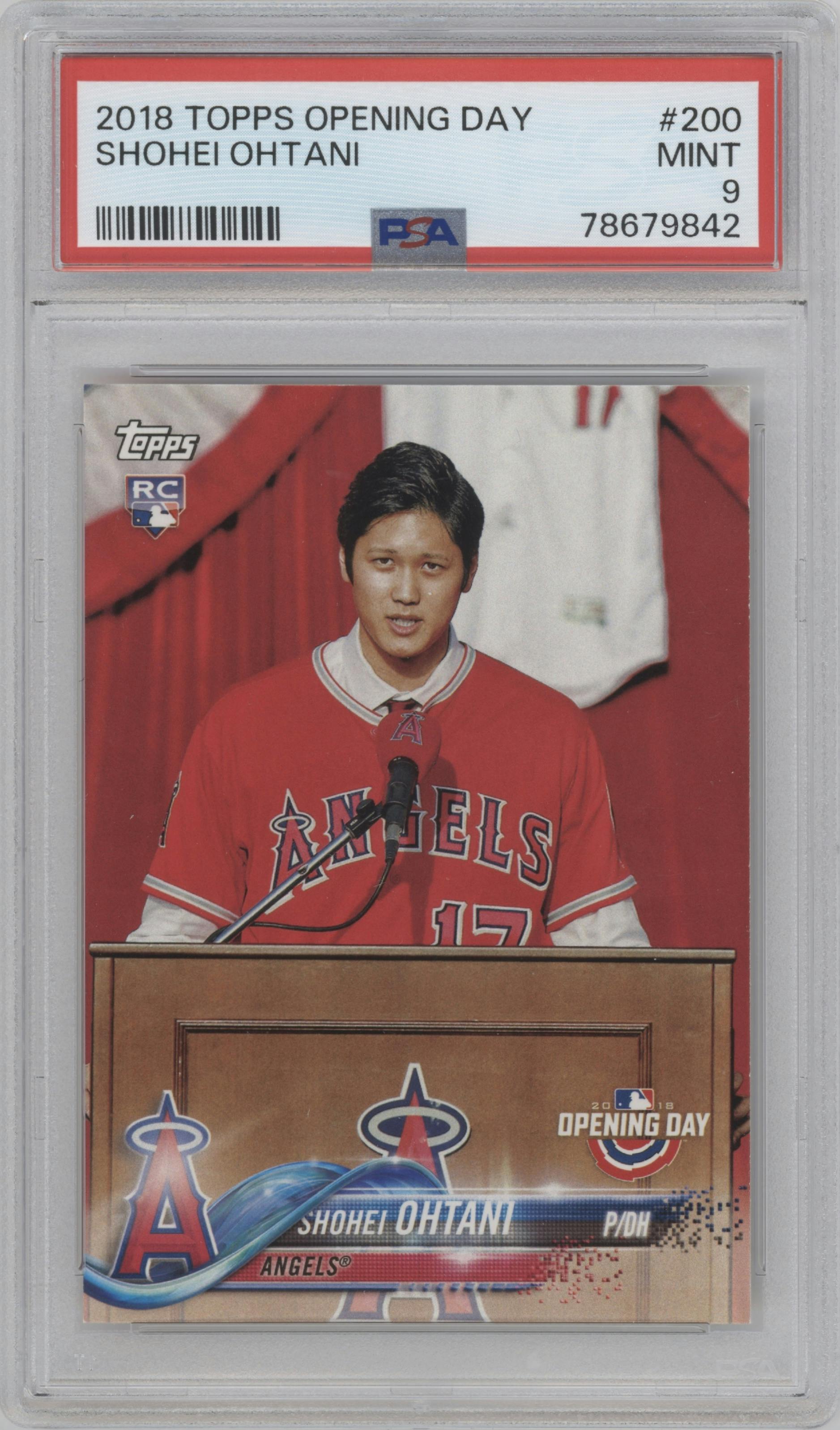 Shohei Ohtani from the 2018 Topps Opening Day set graded by PSA and given an overall grade of 9.