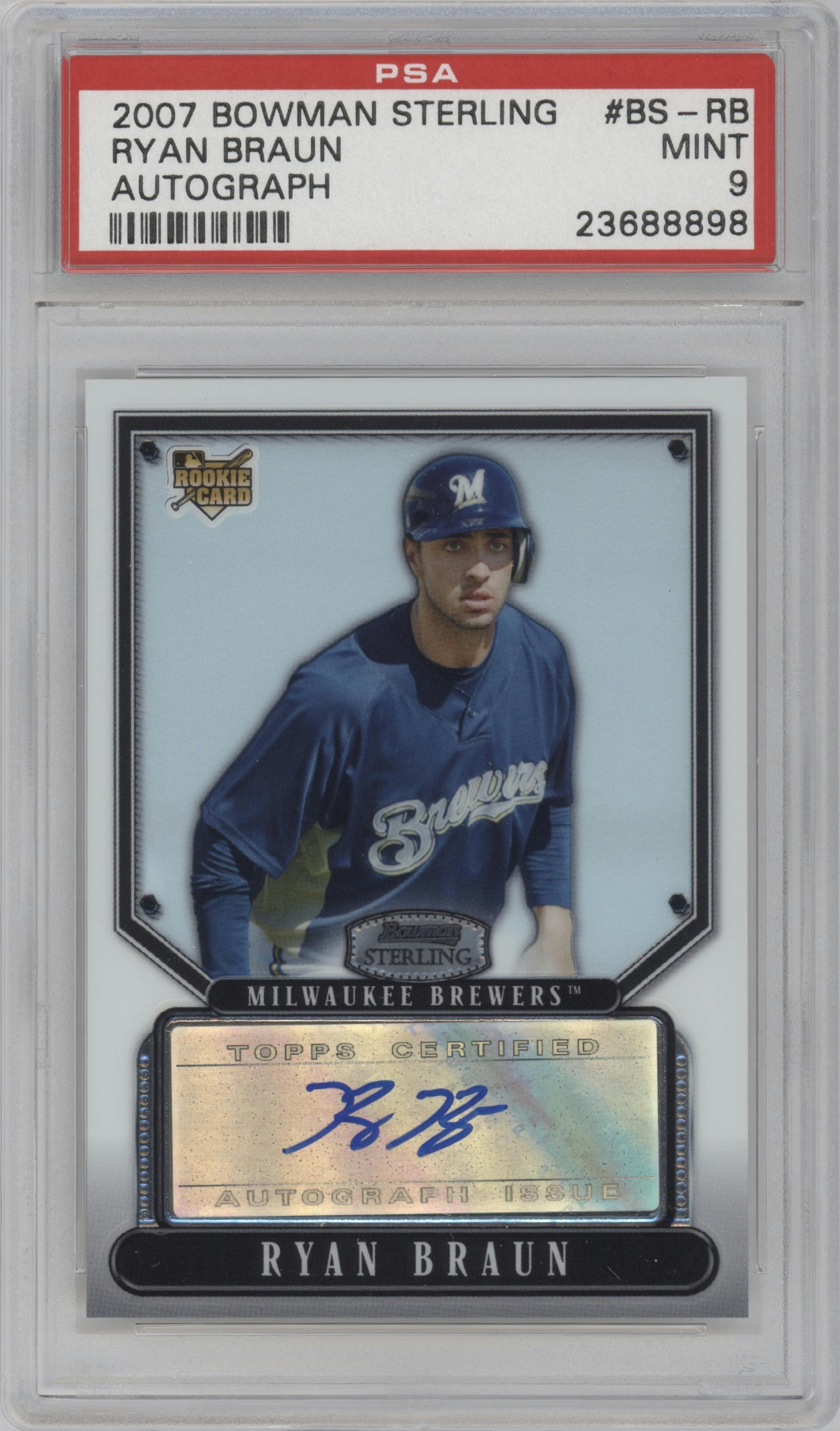 Ryan Braun  from the 2007 Bowman Sterling set graded by PSA and given an overall grade of 9.