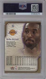 Kobe Bryant from the 2003-04 Flair set featuring a Row 1 parallel graded by PSA and given an overall grade of 8.