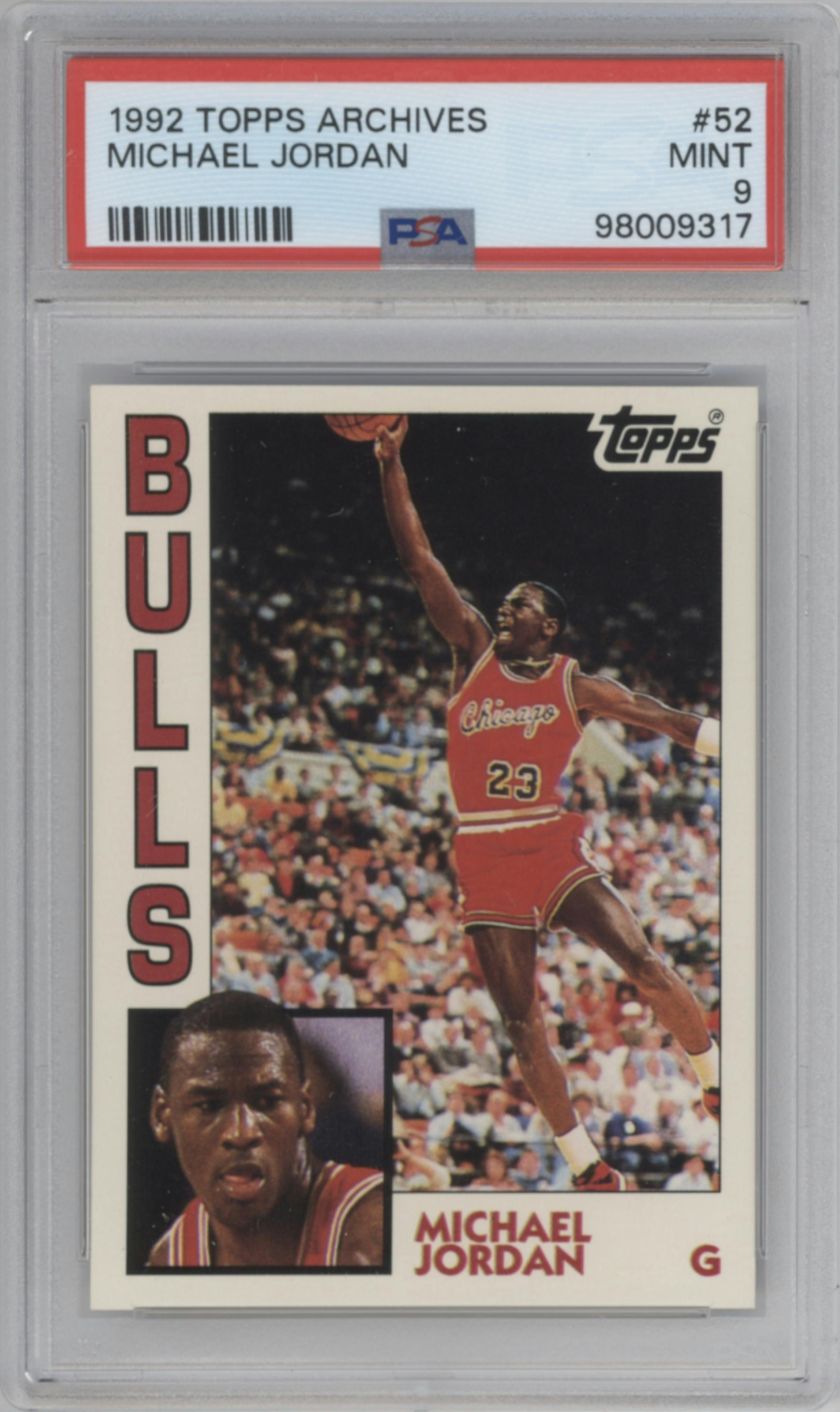 Michael Jordan from the 1992-93 Topps Archives set graded by PSA and given an overall grade of 9.
