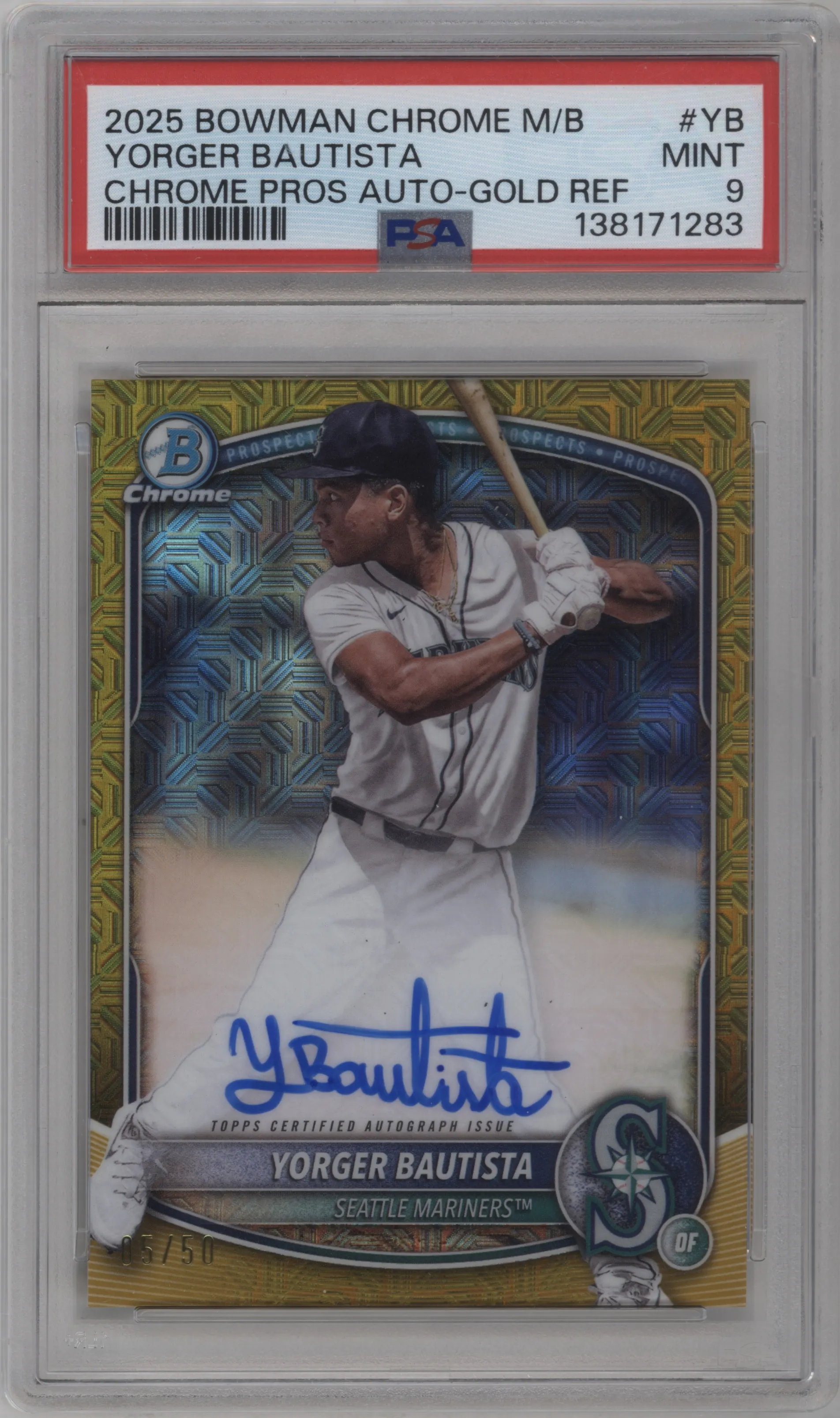 2025 Bowman Chrome Mega Box Chr.Pros.Auto Yorger Bautista Gold Mega Refractor PSA 9