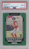 Bo Nix from the 2024 Panini Prizm set featuring a Green Wave parallel graded by PSA and given an overall grade of 10.