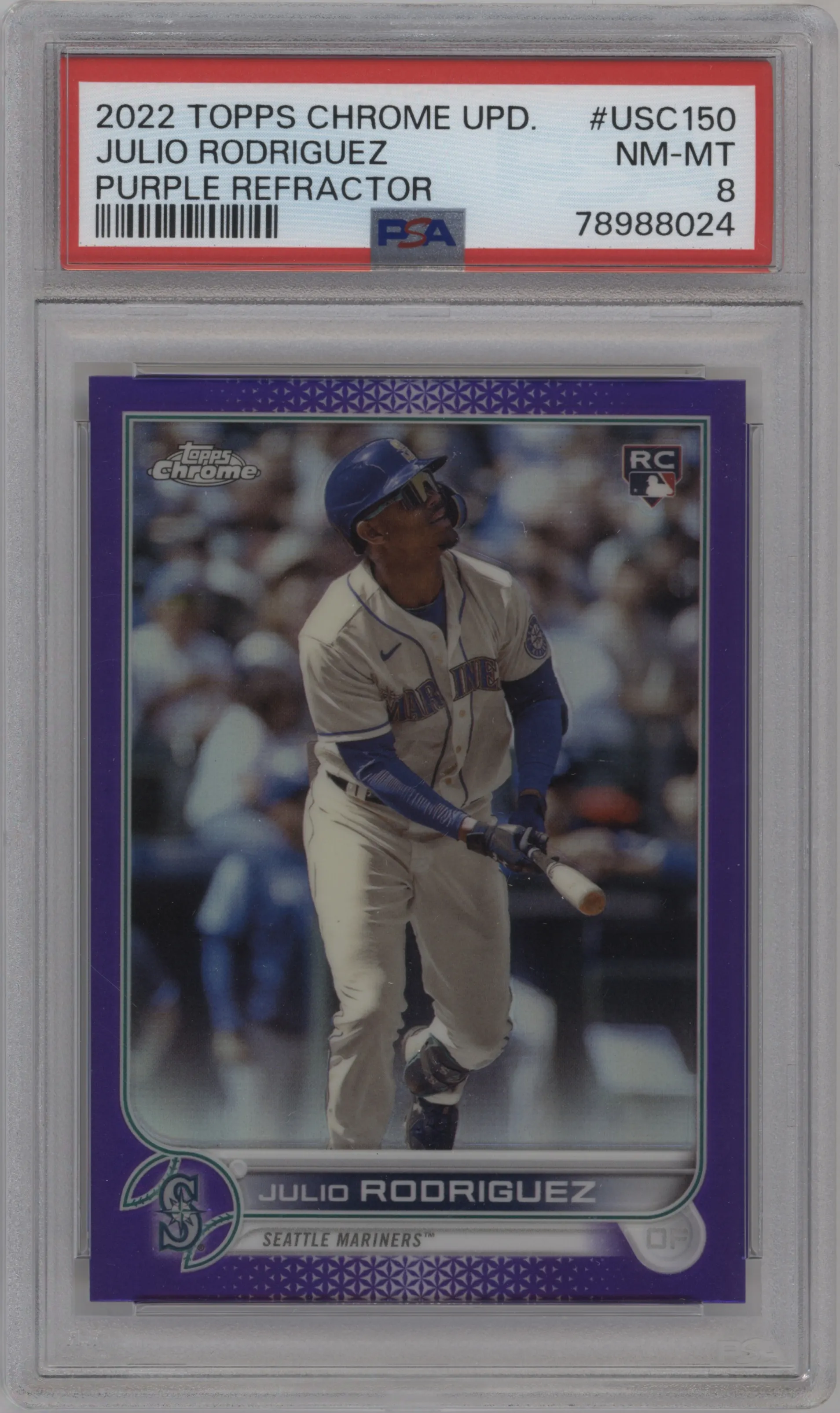 2022 Topps Chrome Update Julio Rodriguez Purple Refractor #USC150 PSA 8