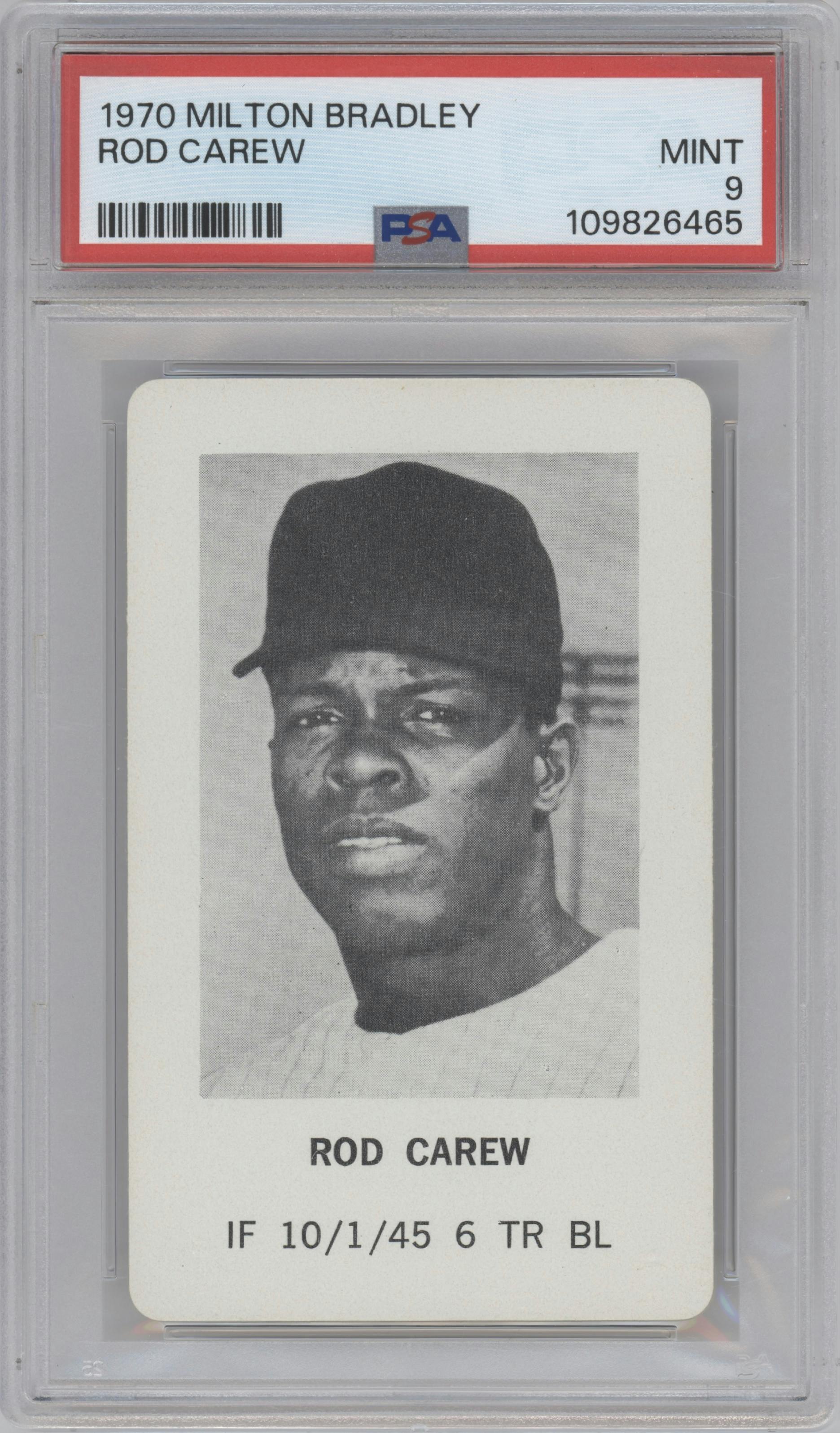 Rod Carew from the 1970 Milton Bradley set graded by PSA and given an overall grade of 9.