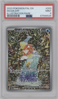 Magikarp from the 2023 Pokemon SV set graded by PSA and given an overall grade of 9.